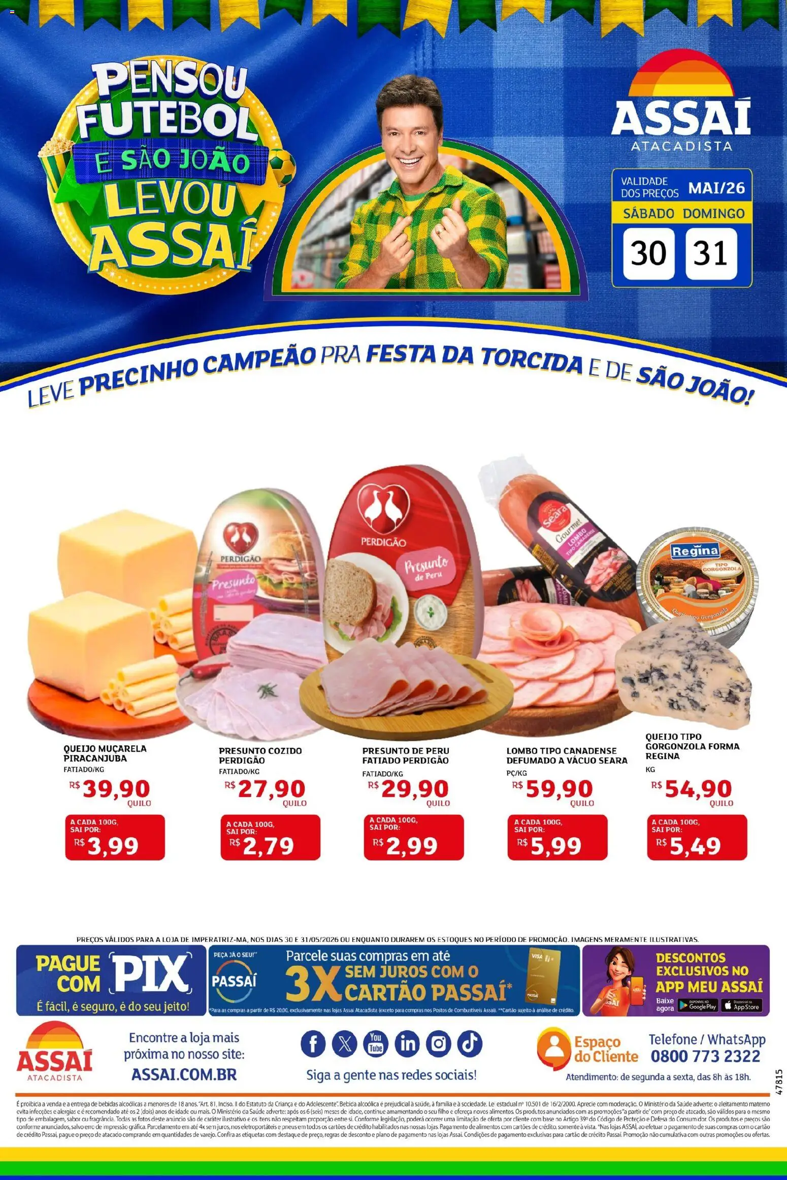 Assaí Atacadista Folheto - válido de 30.05.2026 | Página: 1 | Produtos: Lombo, Queijo, Base, Telefone