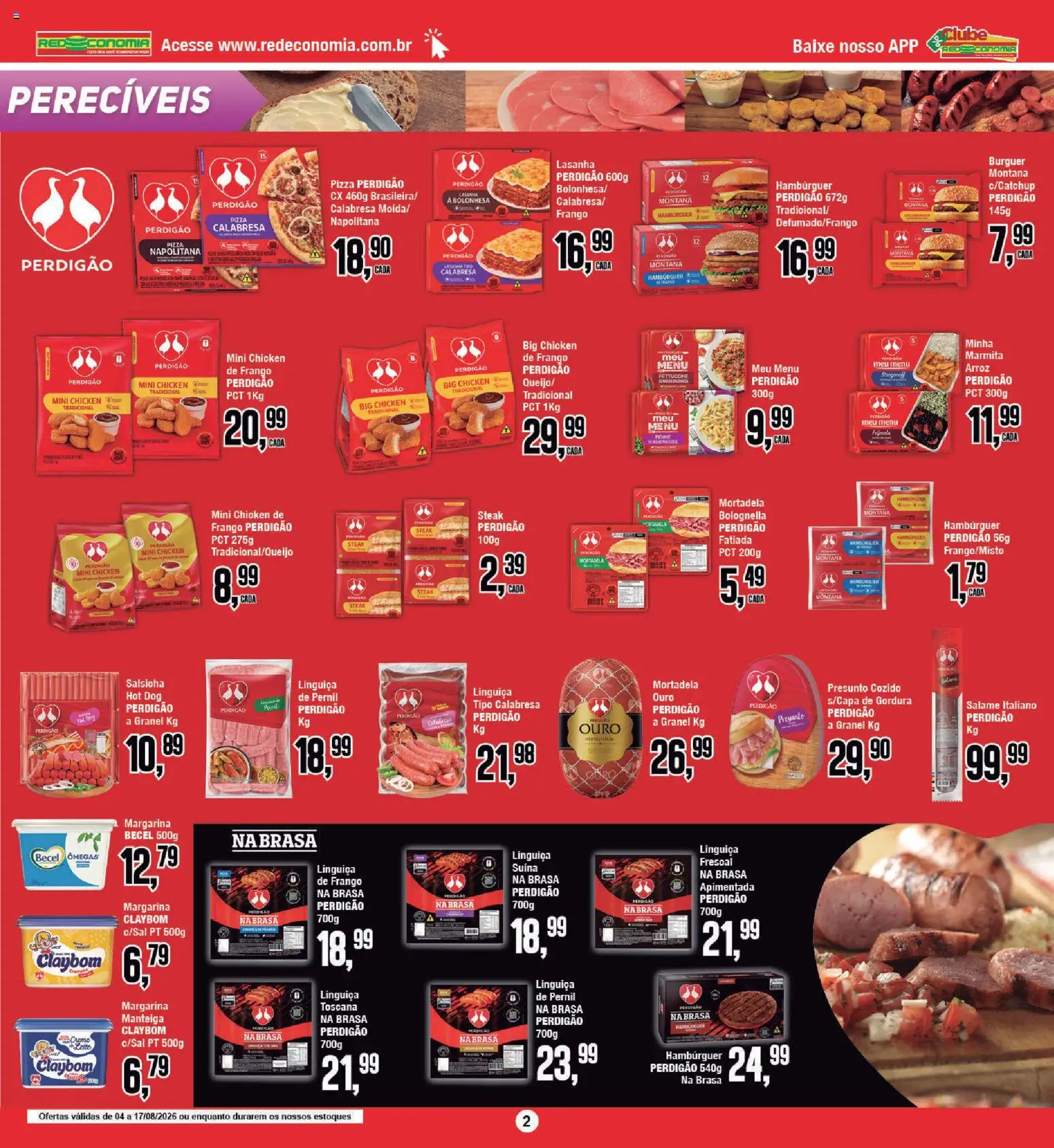 RedEconomia Folheto - válido de 04/08/2026 | Página: 2 | Produtos: Linguiça, Pernil, Manteiga, Lasanha