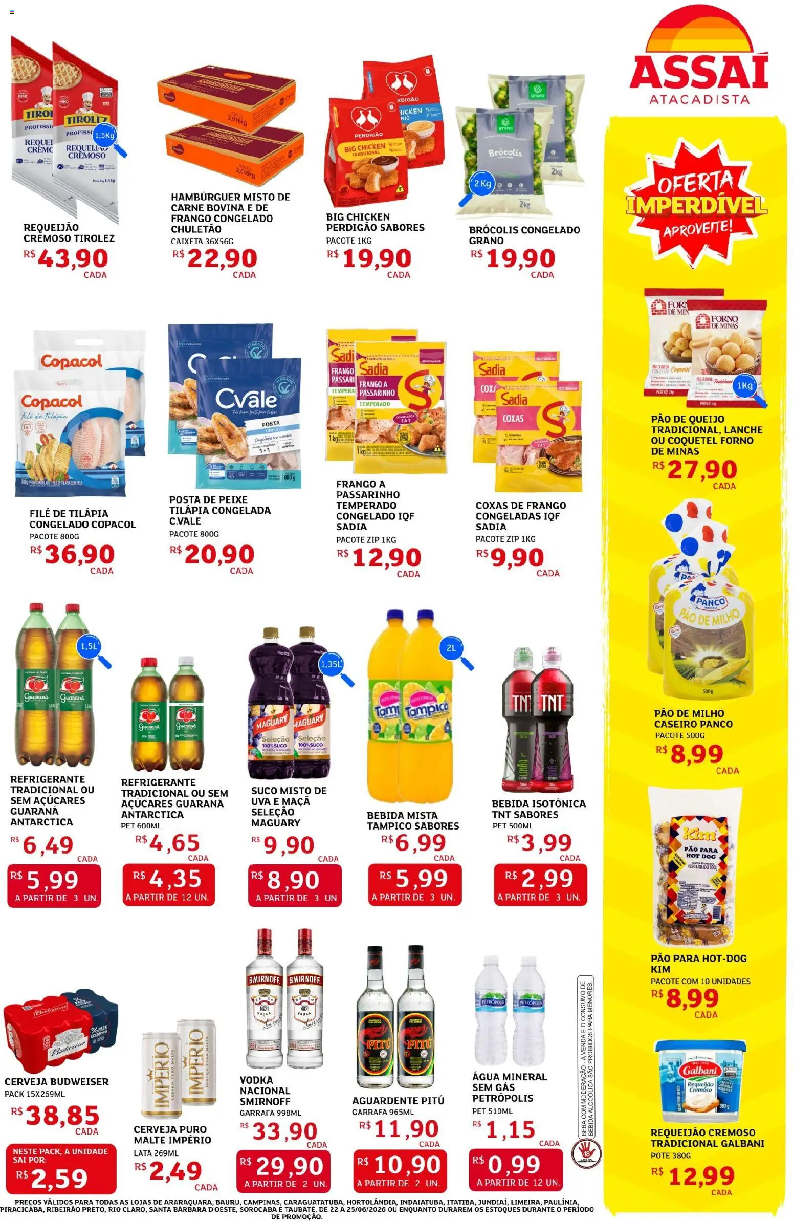Assaí Atacadista Folheto - válido de 22/06/2026 | Página: 3 | Produtos: Guaraná, Peixe, Frango, Filé de tilápia