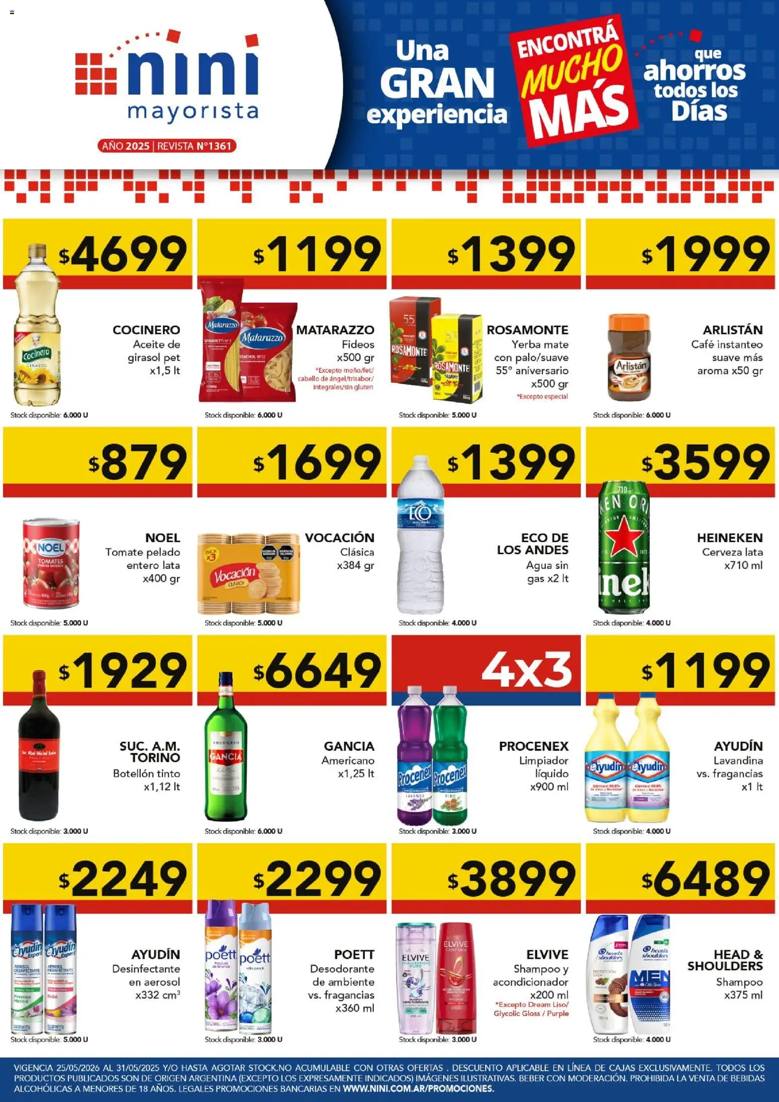 NINI Mayorista ofertas │ válido desde el 25.05.2026 | Página: 1 | Productos: Lavandina, Tomate, Agua, Fideos