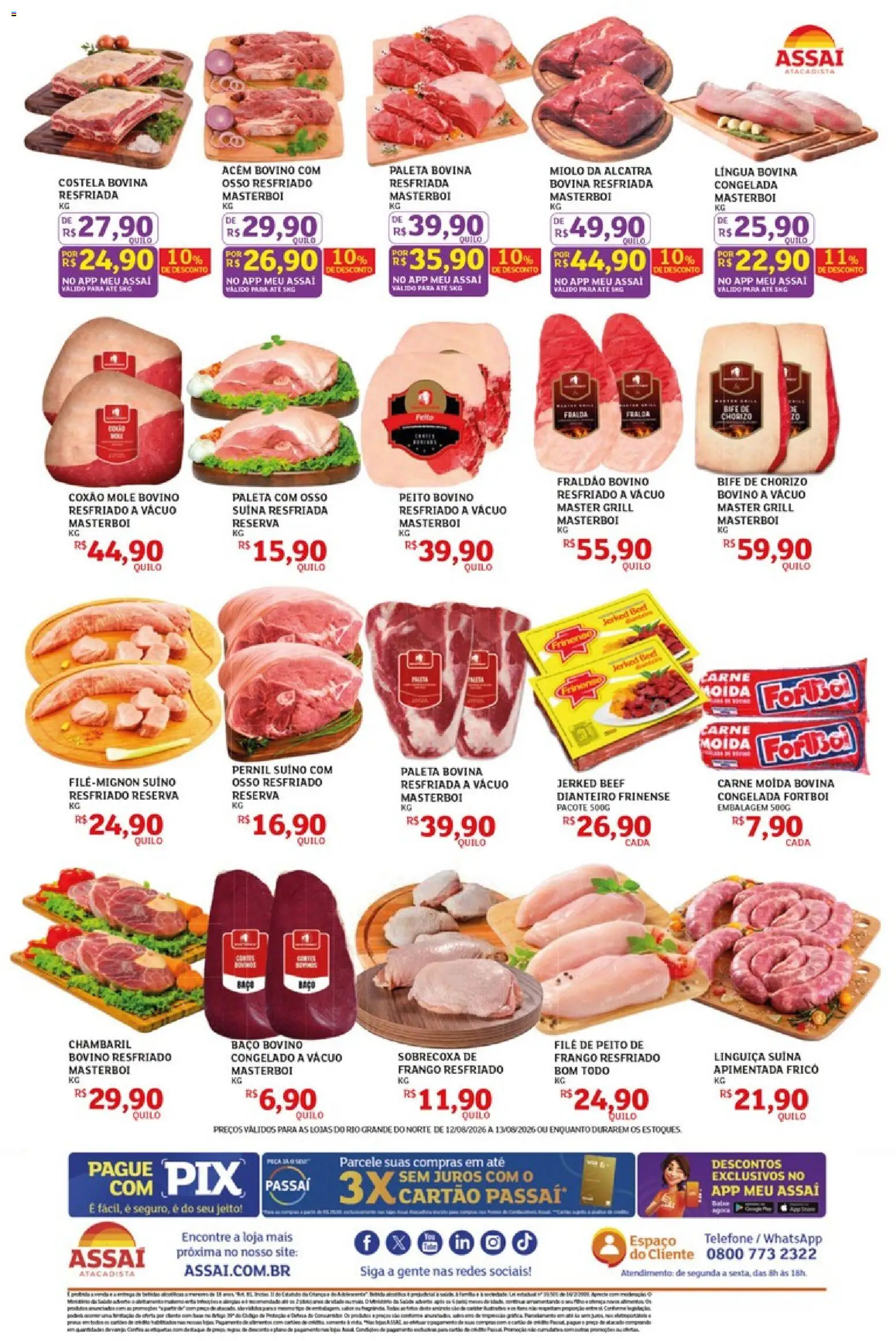 Assaí Atacadista Folheto - válido de 12/08/2026 | Página: 2 | Produtos: Coxão mole, Carne moída bovina, Pernil suíno, Frango