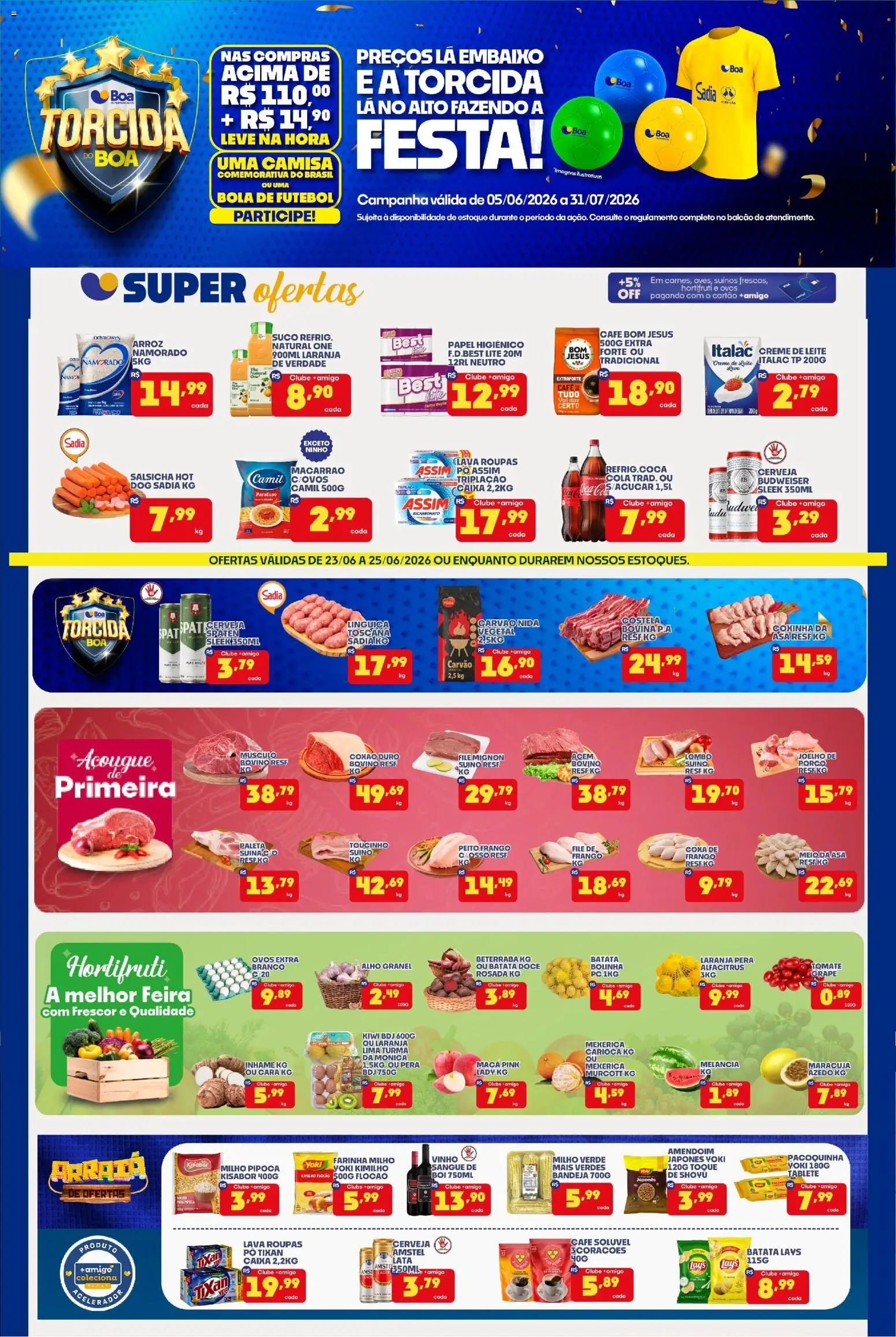 Boa Supermercados Folheto - válido de 23/06/2026 | Página: 1 | Produtos: Milho verde, Linguiça, Suco, Frango
