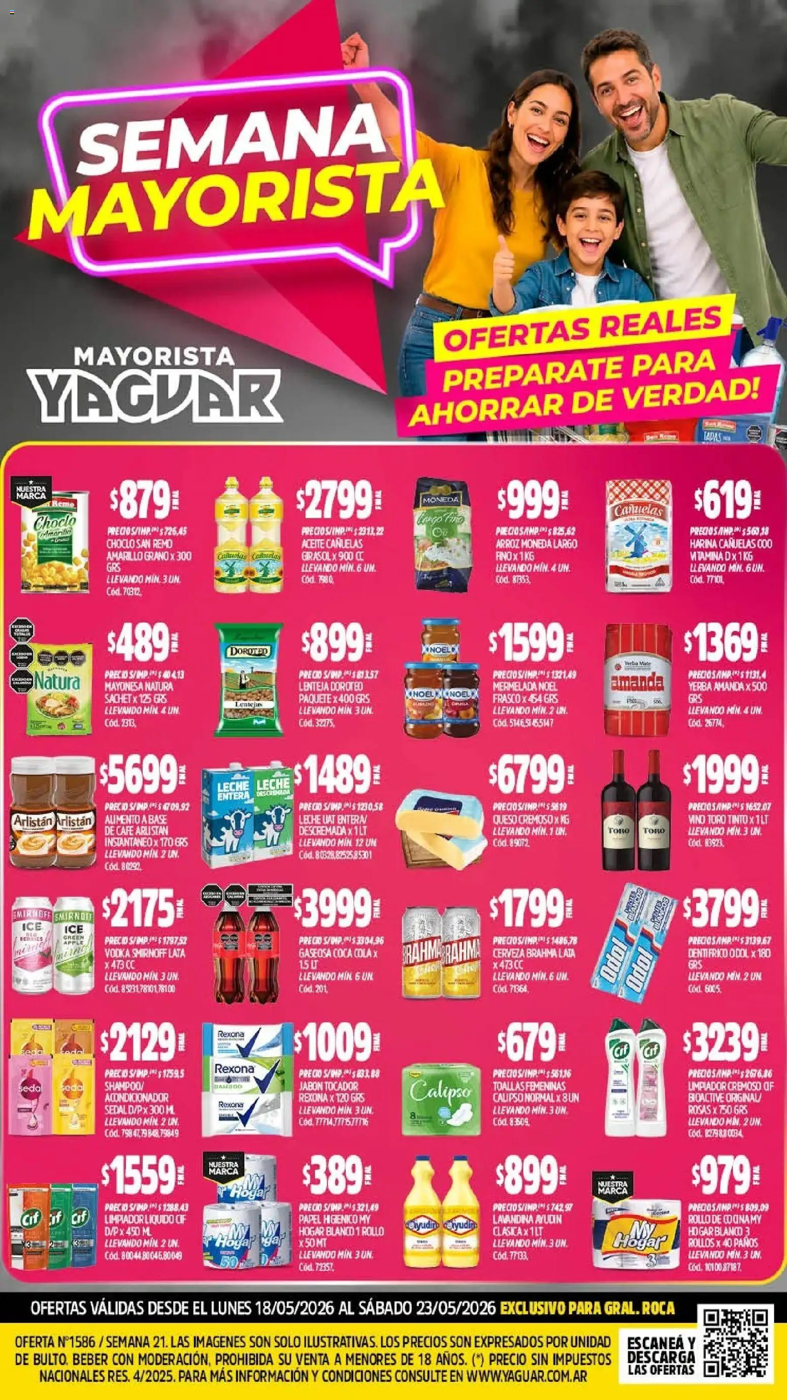 Yaguar - Oferta Semanal General Roca │ válido desde el 18.05.2026 | Página: 1 | Productos: Lavandina, Mayonesa, Acondicionador, Café