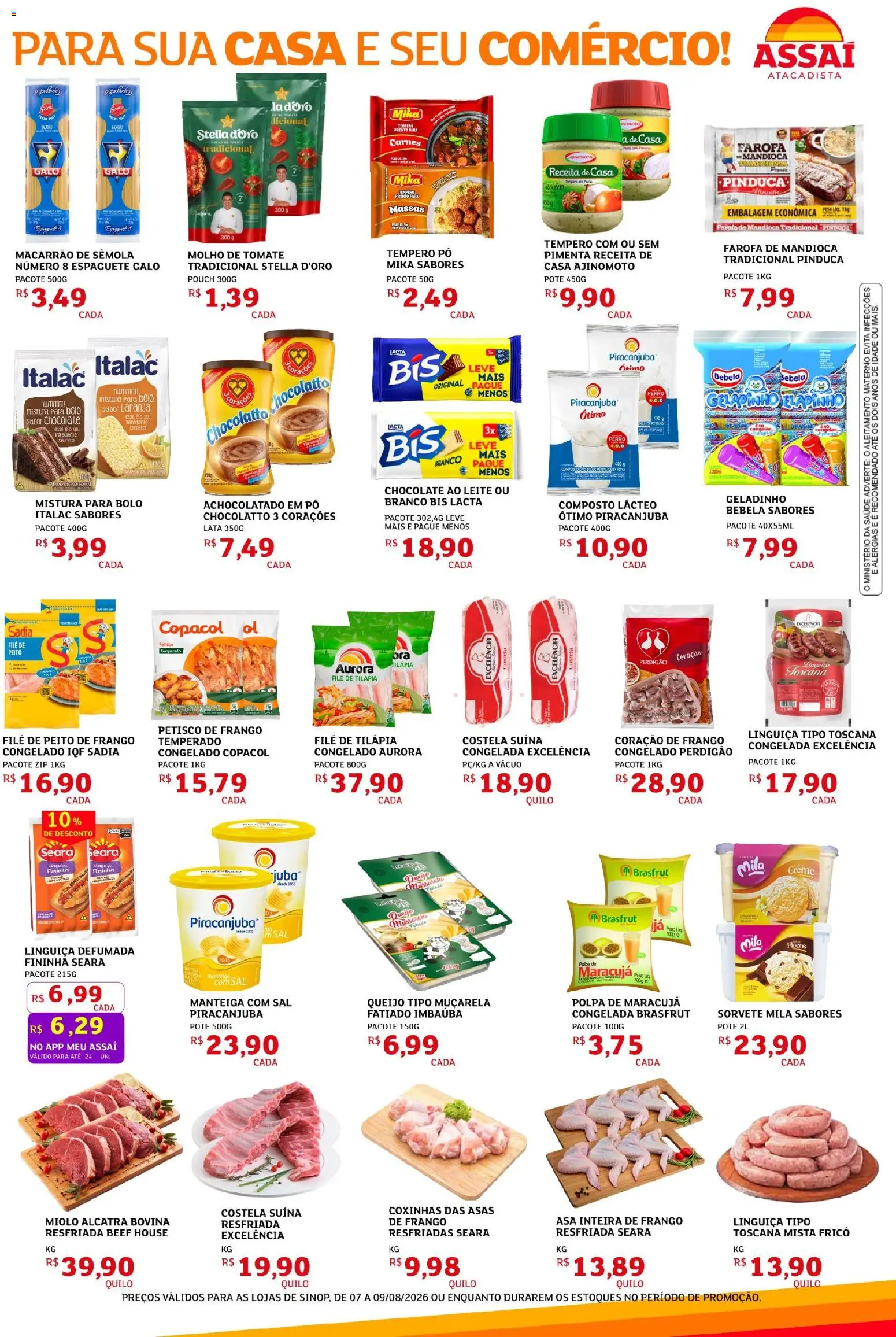 Assaí Atacadista Folheto - válido de 07/08/2026 | Página: 3 | Produtos: Coração de frango, Tilápia, Chocolate, Filé de tilápia