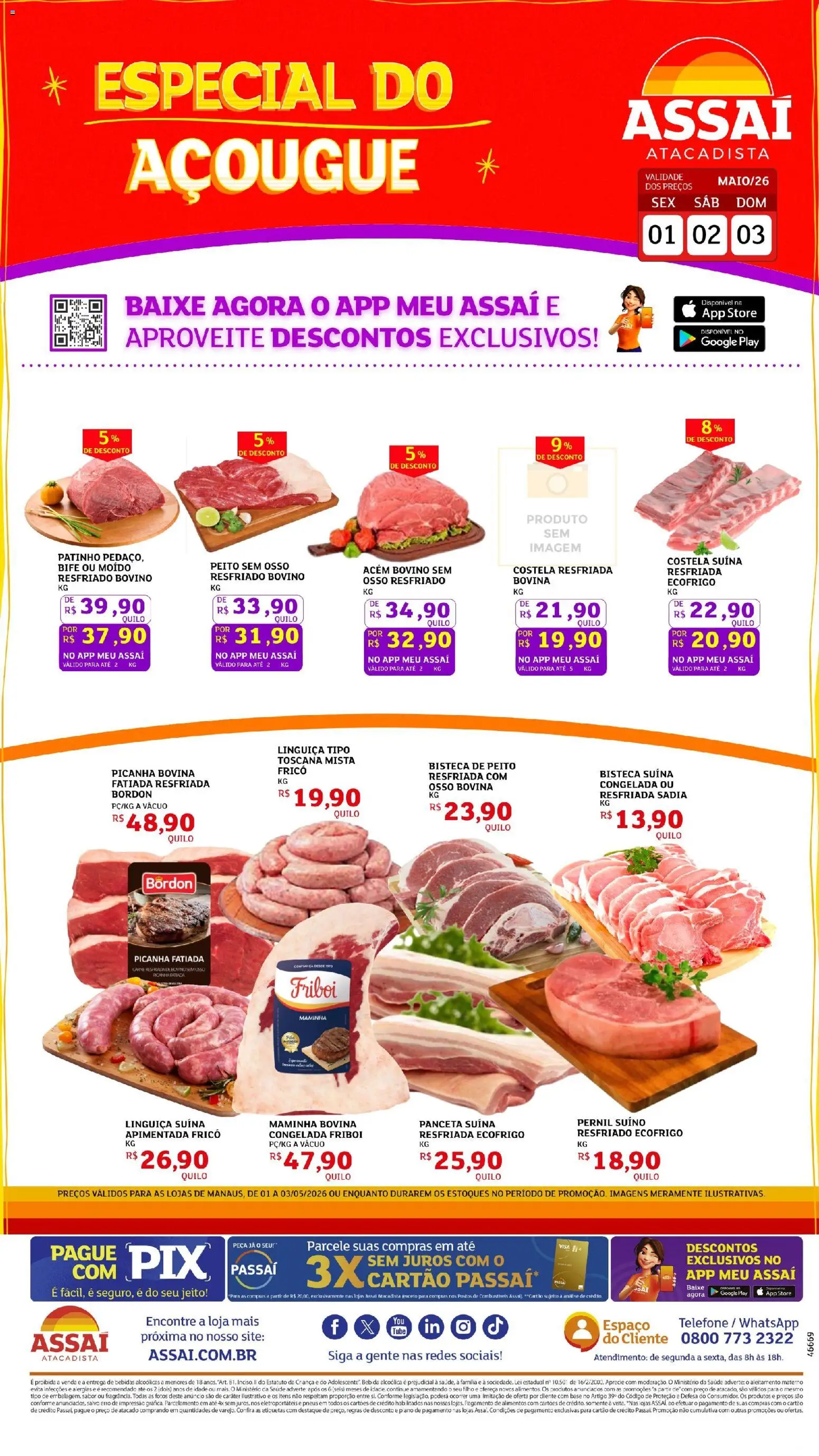Assaí Atacadista Folheto - válido de 01.05.2026 | Página: 1 | Produtos: Maminha, Pneus, Piano, Telefone
