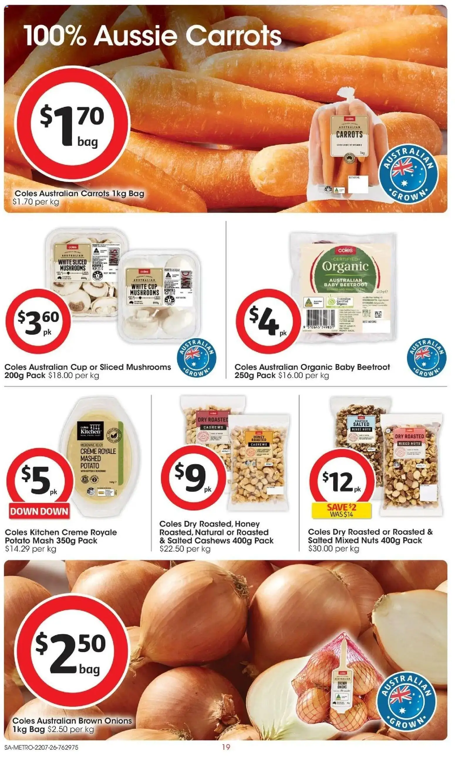 Coles catalogue - valid from 22/07/2026 | Page: 19 | Products: Honey, Mushrooms, Beetroot, Microwave