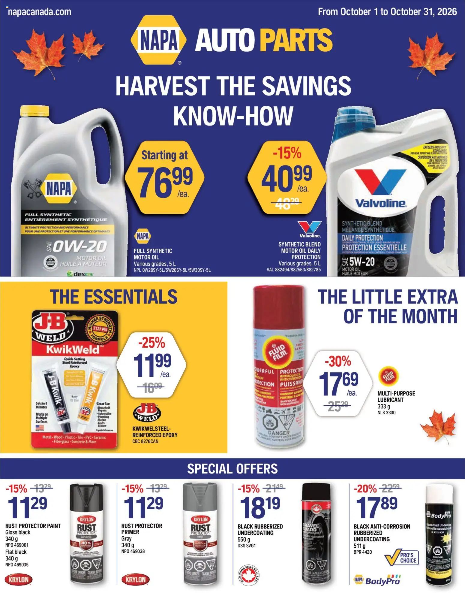 NAPA Auto Parts flyer valid from Oct 1, 2026 | Page: 1 | Products: Lubricant, Oil