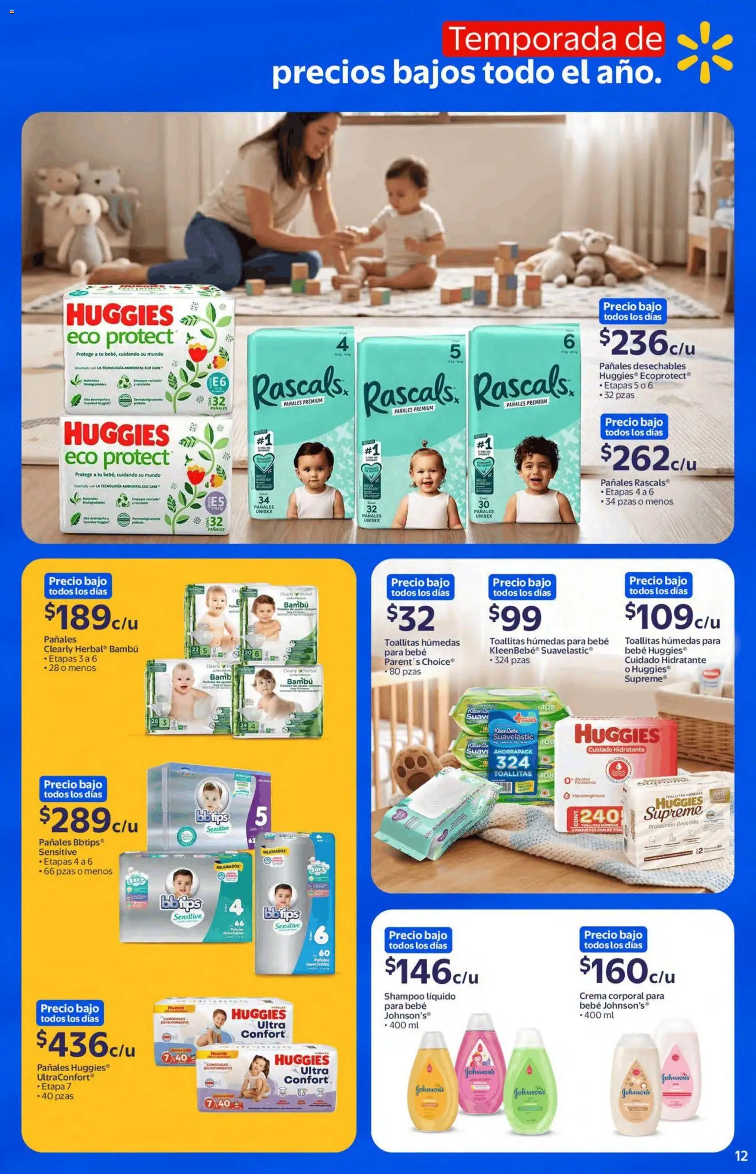 Nuevas ofertas de Walmart Express válidas en toda la República Mexicana desde el 22/07/2026. ¡Encuentra las mejores ofertas en Walmart Express folleto! | Página: 12 | Productos: Crema, Toallitas húmedas, Pañales, Crema corporal