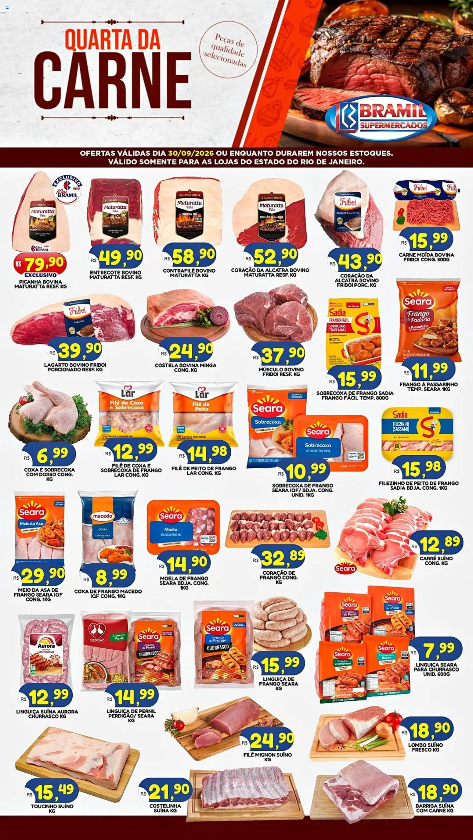 Bramil Supermercados Folheto - válido de 30/09/2026 | Página: 1 | Produtos: Asa de frango, Pernil, Barriga suína, Carne moída
