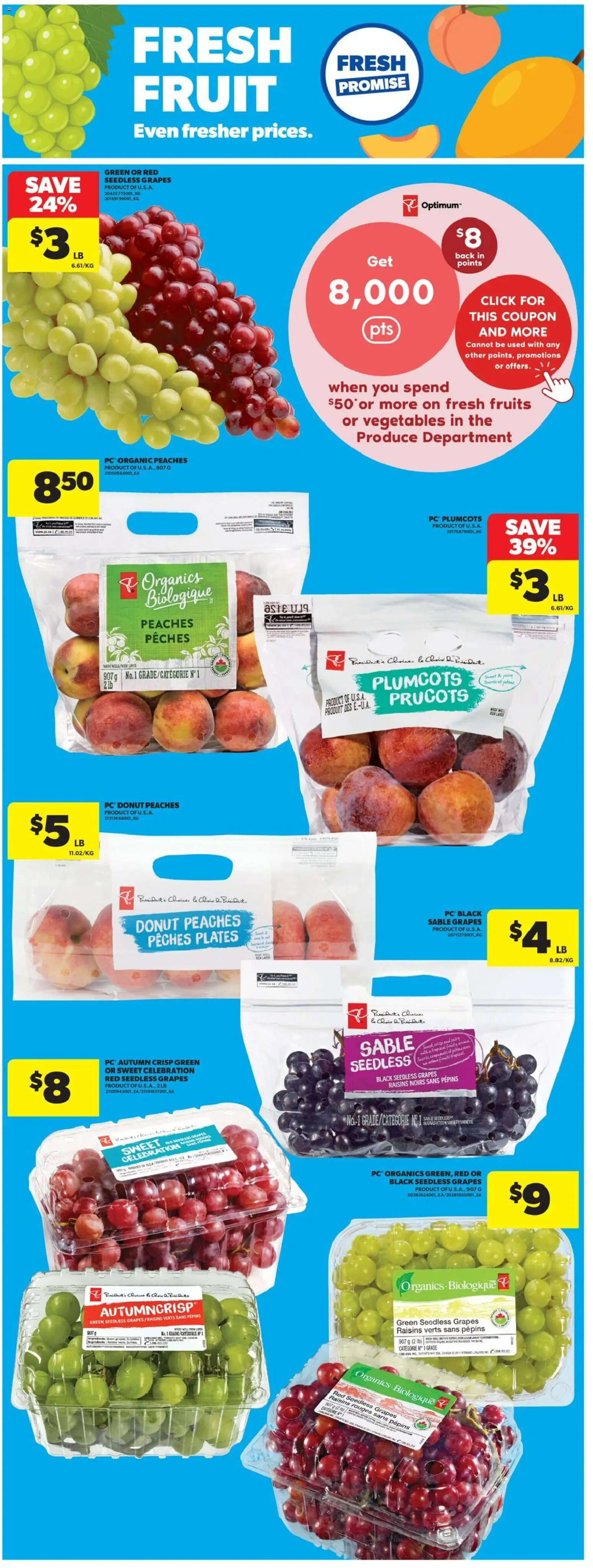 Real Canadian Superstore flyer valid from Aug 13, 2026 | Page: 12 | Products: PC, Vegetables, Raisins, Seedless grapes
