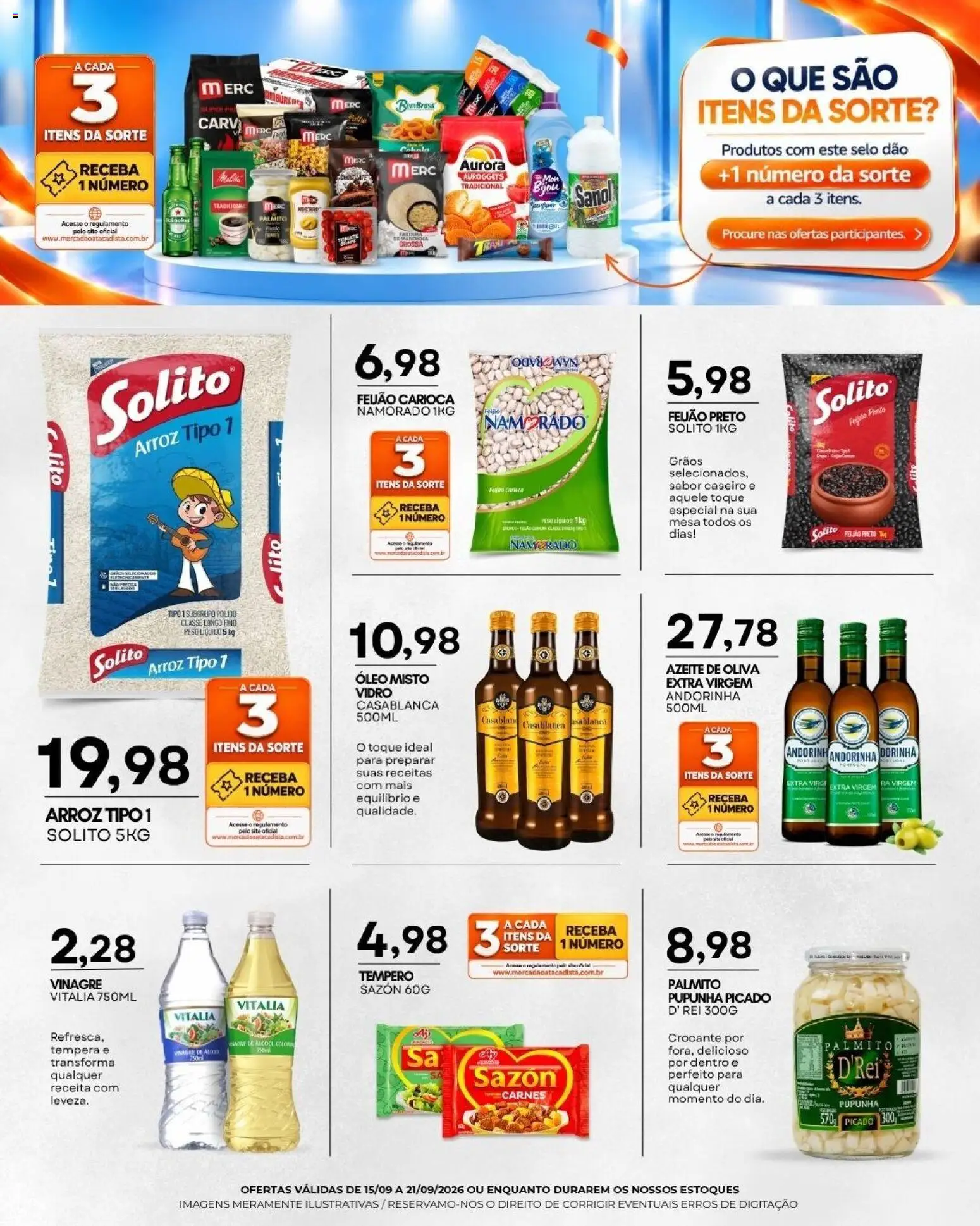Mercadão Atacadista Folheto - válido de 15/09/2026 | Página: 4 | Produtos: Pupunha, Óleo, Arroz, Azeite de oliva
