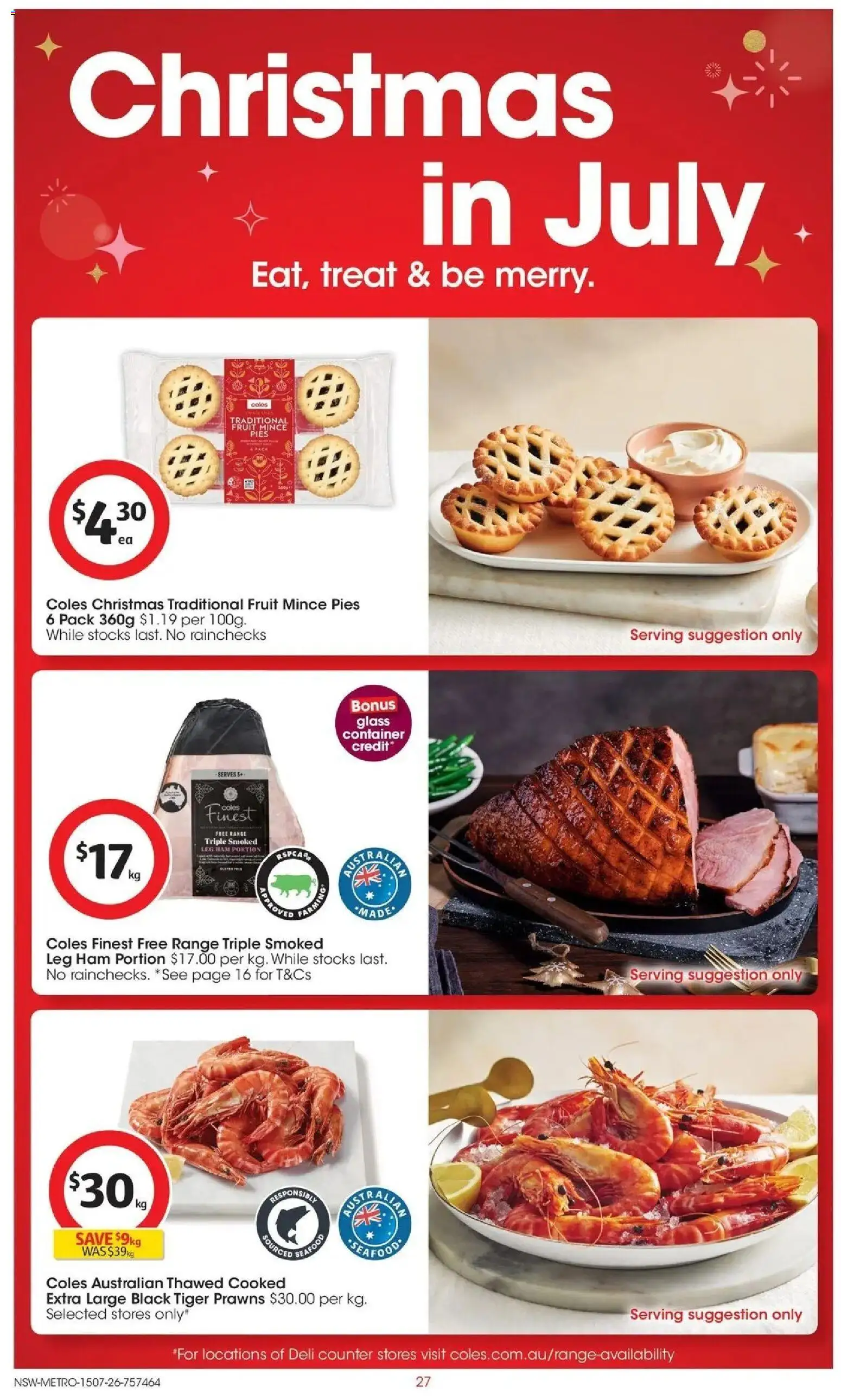 Coles catalogue - valid from 15/07/2026 | Page: 27 | Products: Ham, Prawns, Fruit, Pies