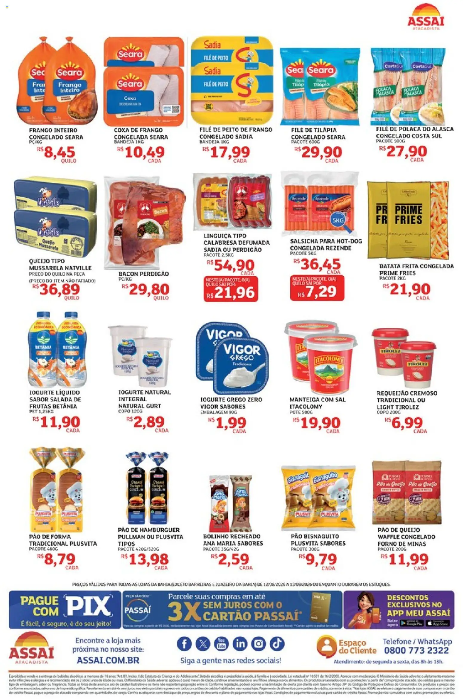 Assaí Atacadista Folheto - válido de 12/08/2026 | Página: 2 | Produtos: Frango inteiro, Iogurte, Sal, Pão de queijo