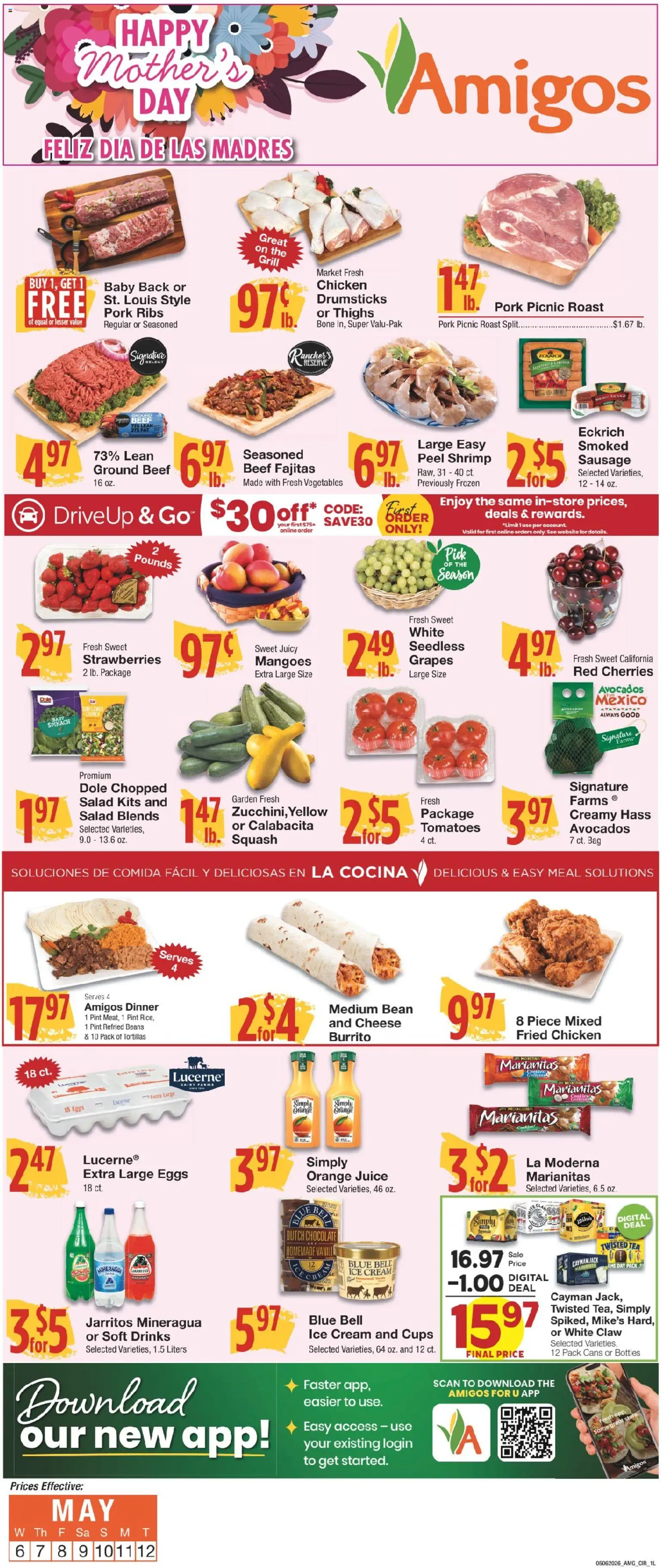United Supermarkets Ad - valid from 06.05.2026 | Page: 1 | Products: Eggs, Strawberries, Sausage, Grapes