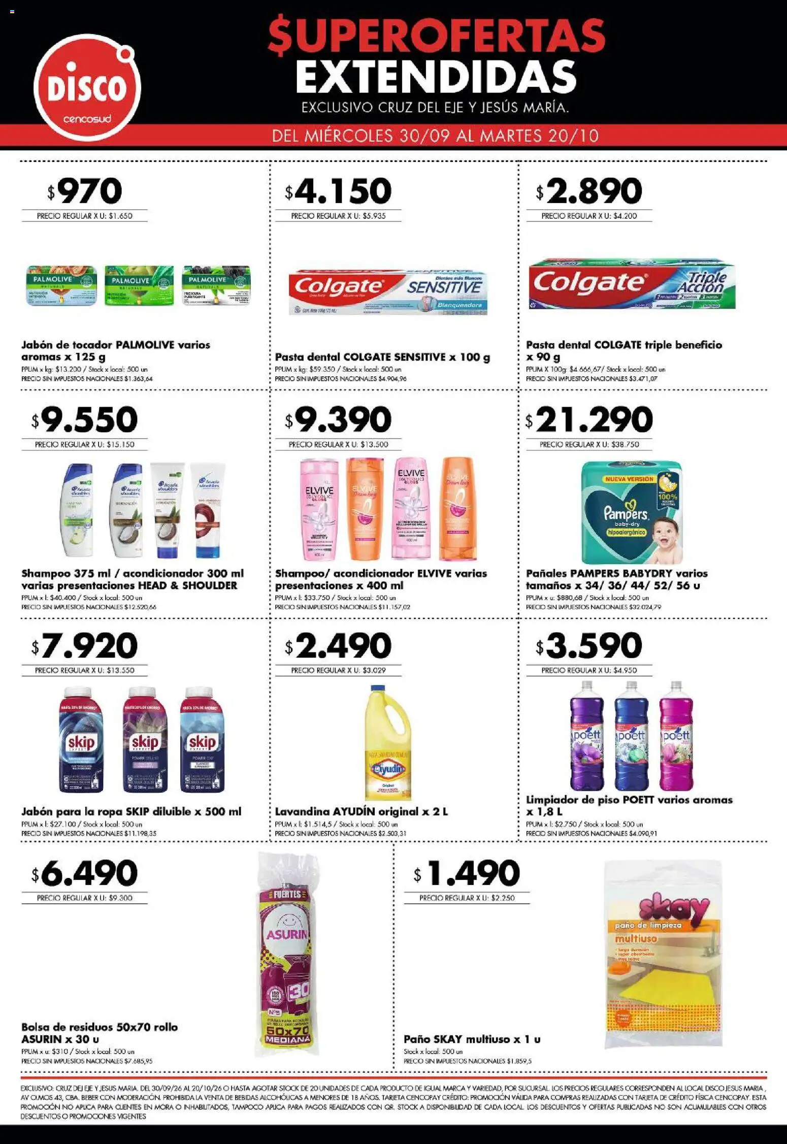 Disco - Superofertas extendidas - Cruz del Eje y Jesus Maria │ válido desde el 30/09/2026 | Página: 5 | Productos: Lavandina, Shampoo, Jabón, Pañales