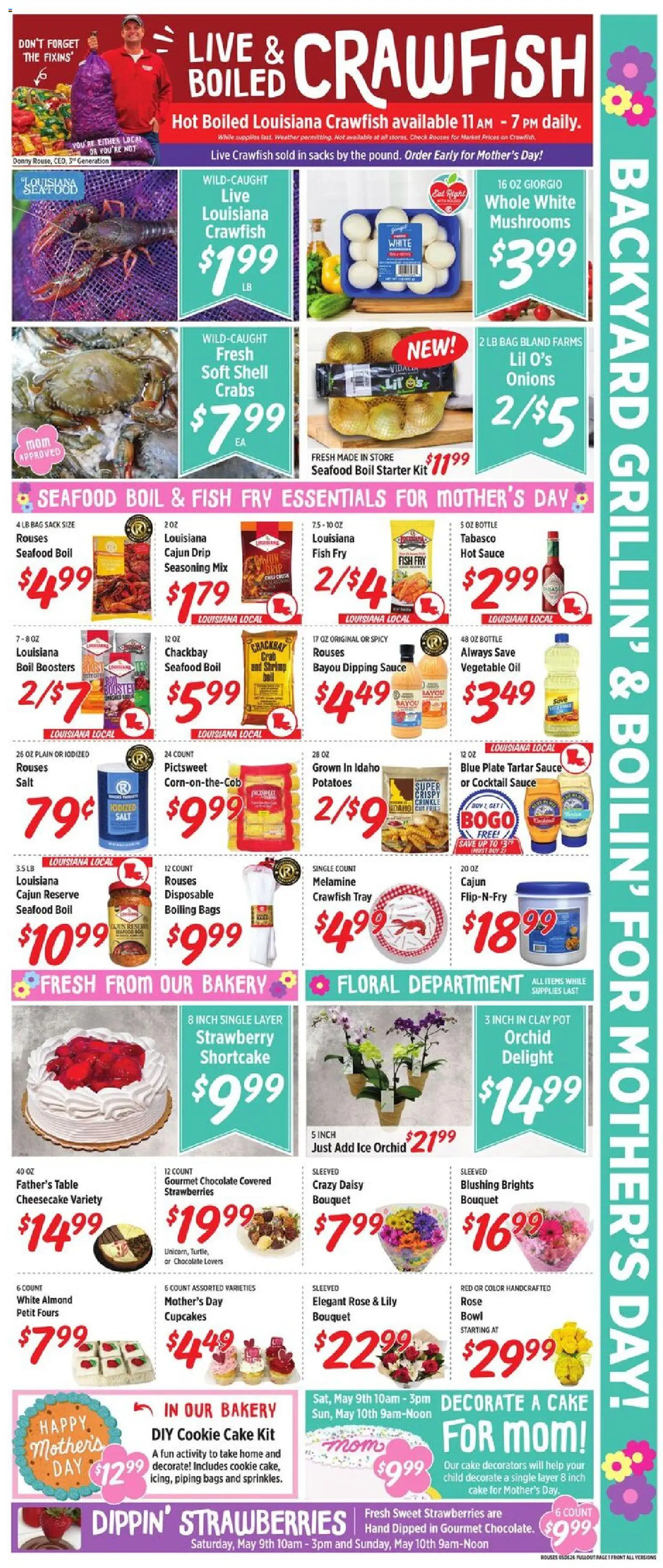Rouses Weekly Ad - AL - valid from 06.05.2026 | Page: 3 | Products: Mushrooms, Salt, Starter, Cheesecake