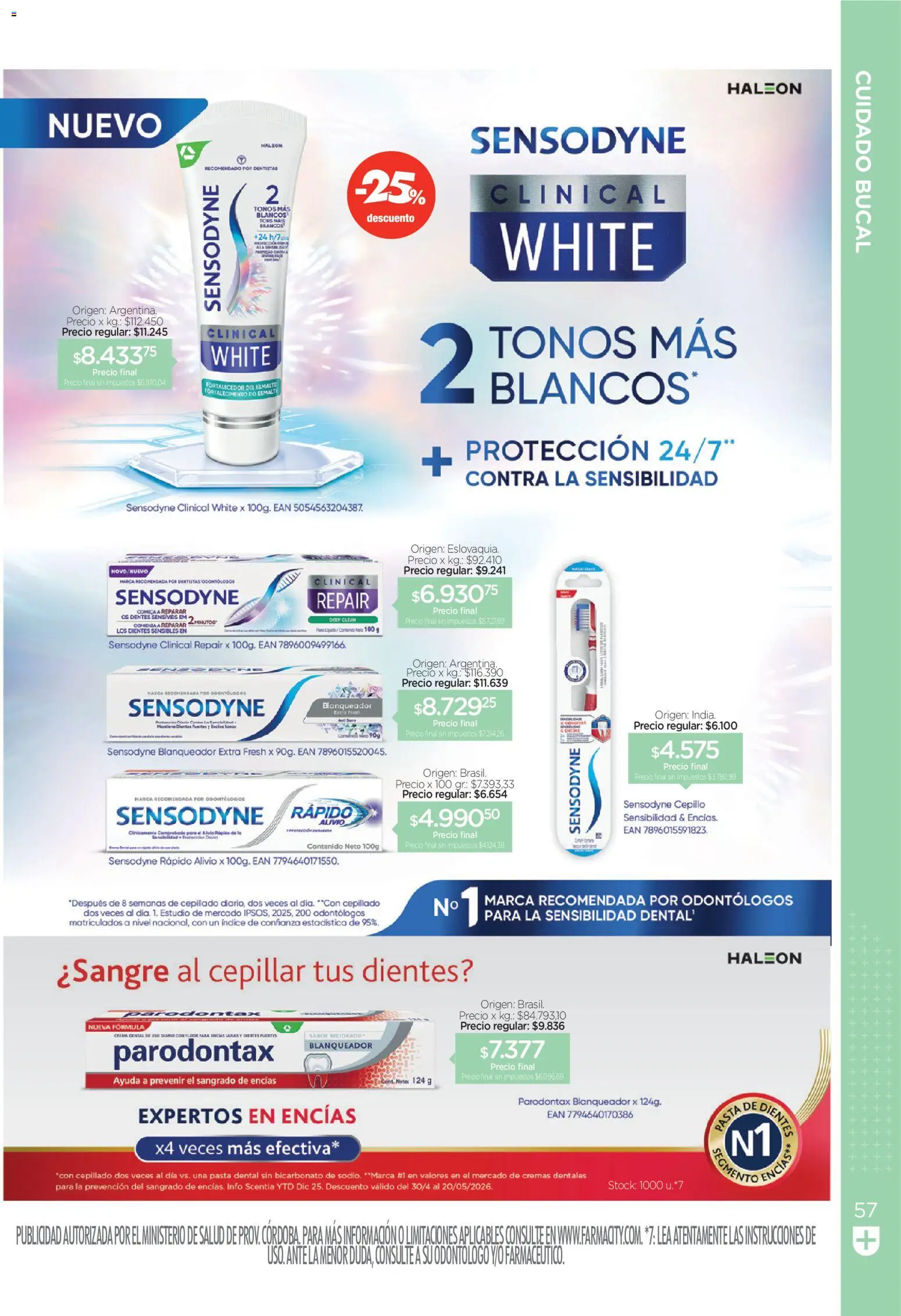 Farmacity catálogo │ válido desde el 30.04.2026 | Página: 57 | Productos: Cepillo, Pasta dental, Pasta, Crema