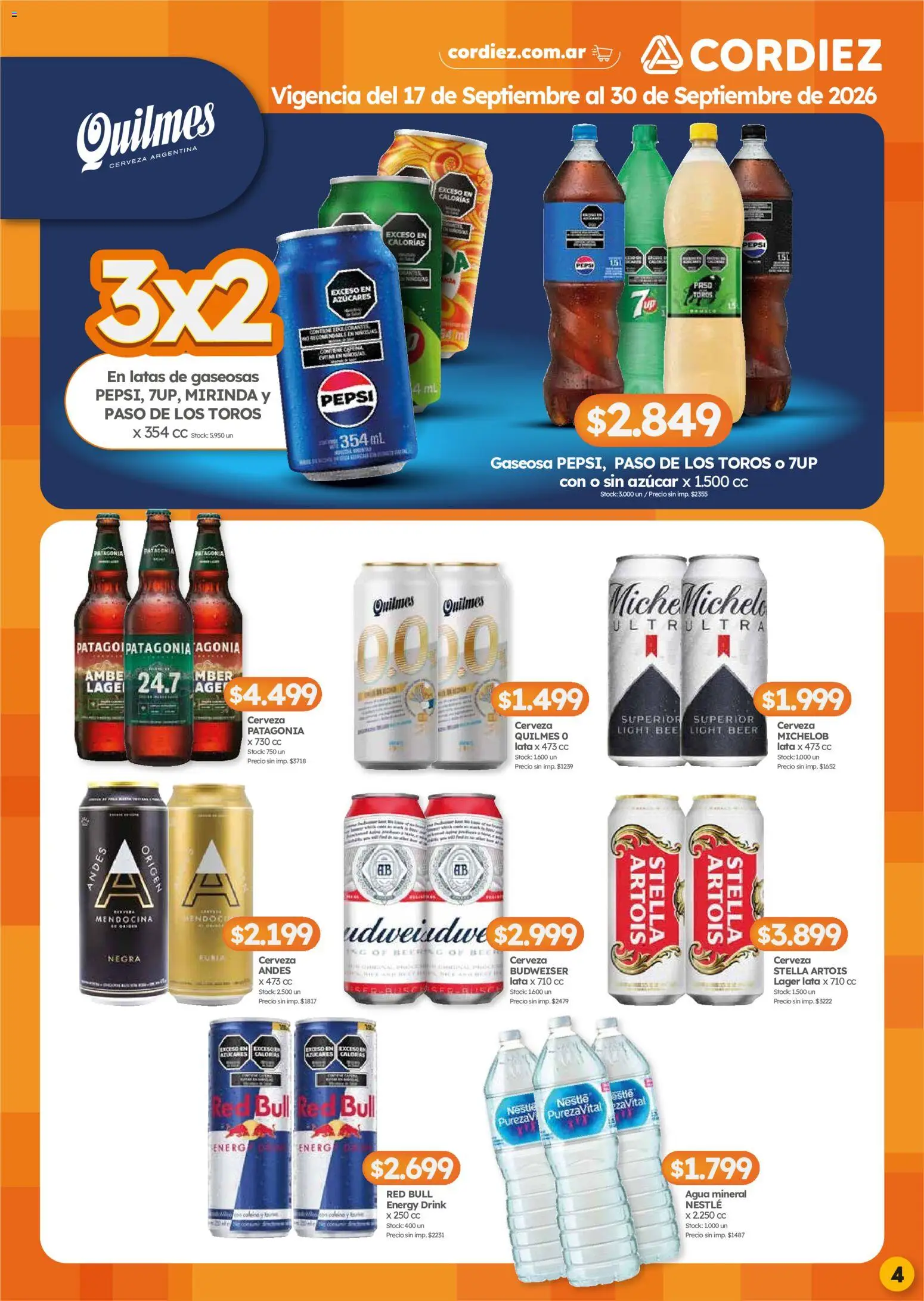 Cordiez - Marcas destacadas │ válido desde el 17/09/2026 | Página: 4 | Productos: Red Bull, Azucar, Gaseosa, Agua mineral