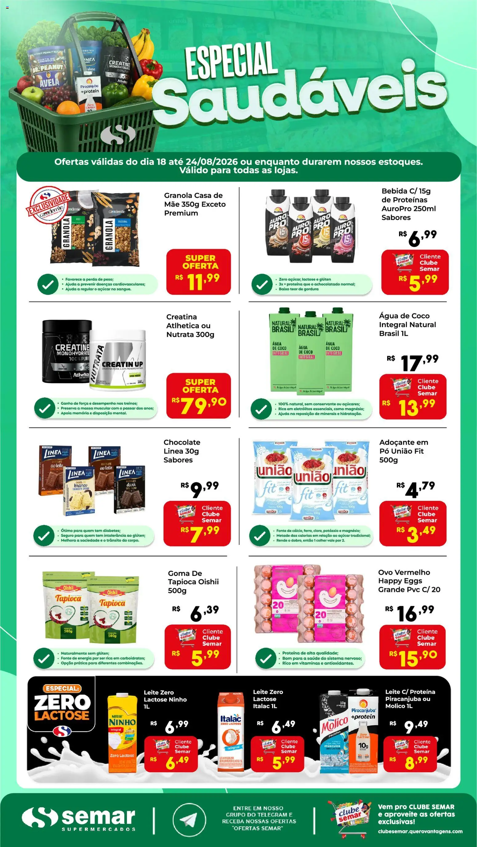 Semar Supermercado Folheto - válido de 18/08/2026 | Página: 1 | Produtos: Chocolate, Água, Baixo, Açúcar