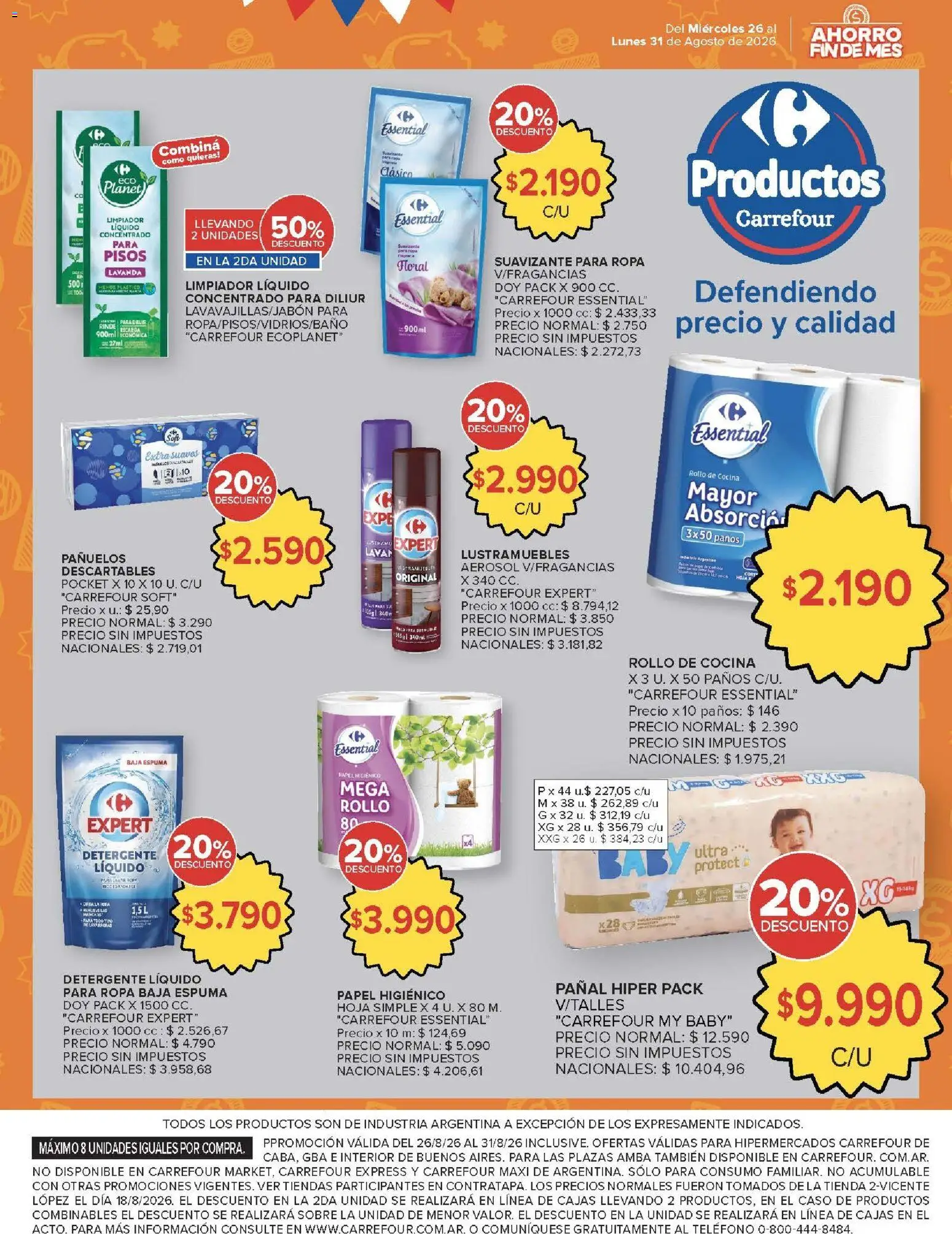 Carrefour ofertas │ válido desde el 26/08/2026 | Página: 19 | Productos: Papel higiénico, Cocina, Ropa, Suavizante