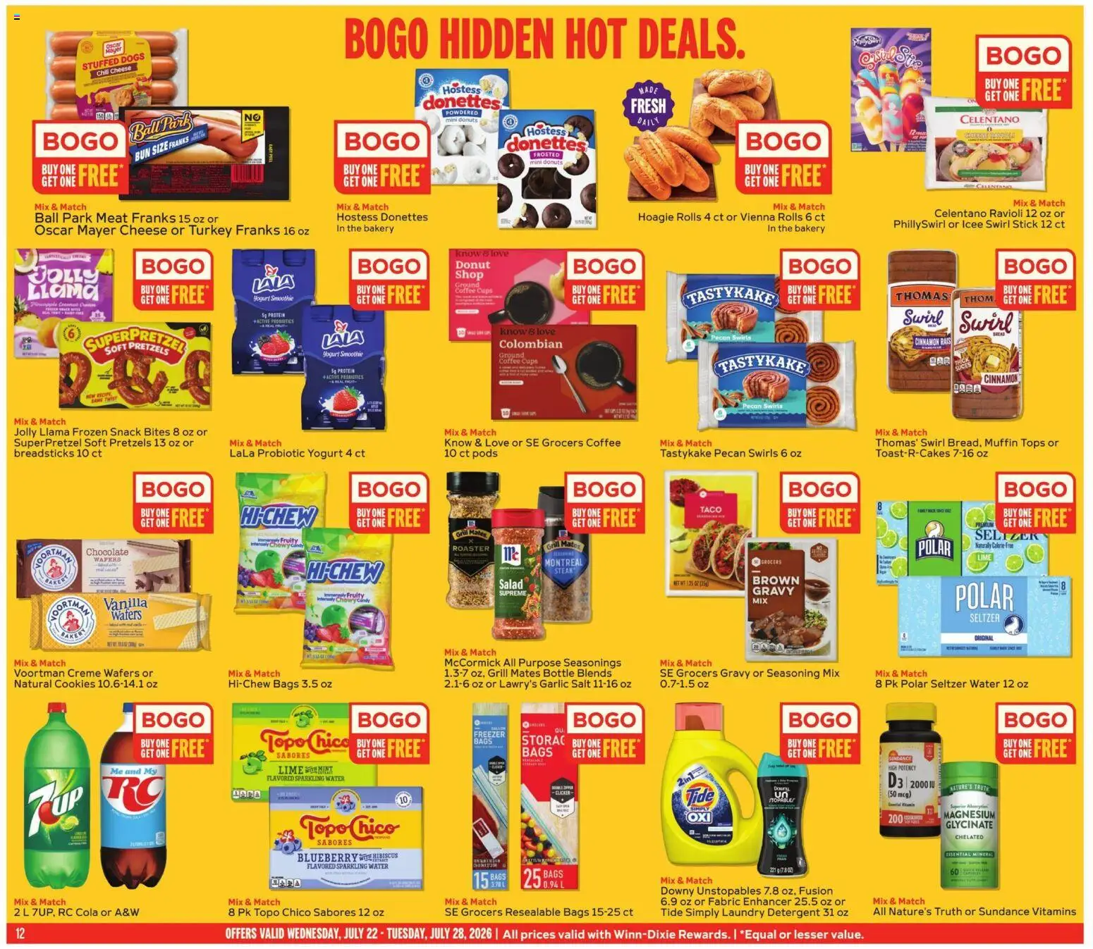 Winn Dixie Weekly Ad - valid from 07/22/2026 | Page: 12 | Products: Bakery, Cheese, Yogurt, Freezer