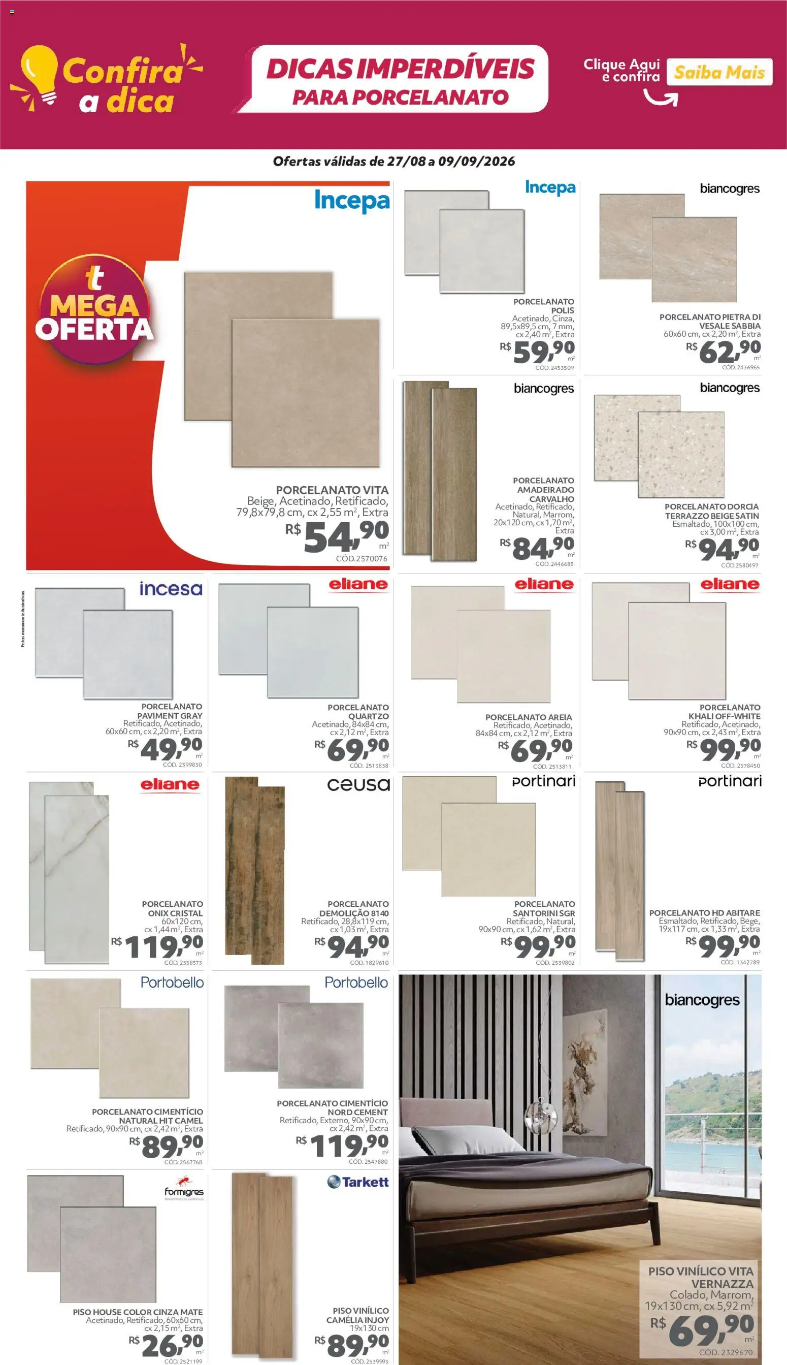 Telhanorte Folheto - válido de 27/08/2026 | Página: 2 | Produtos: Areia, Piso, Porcelanato