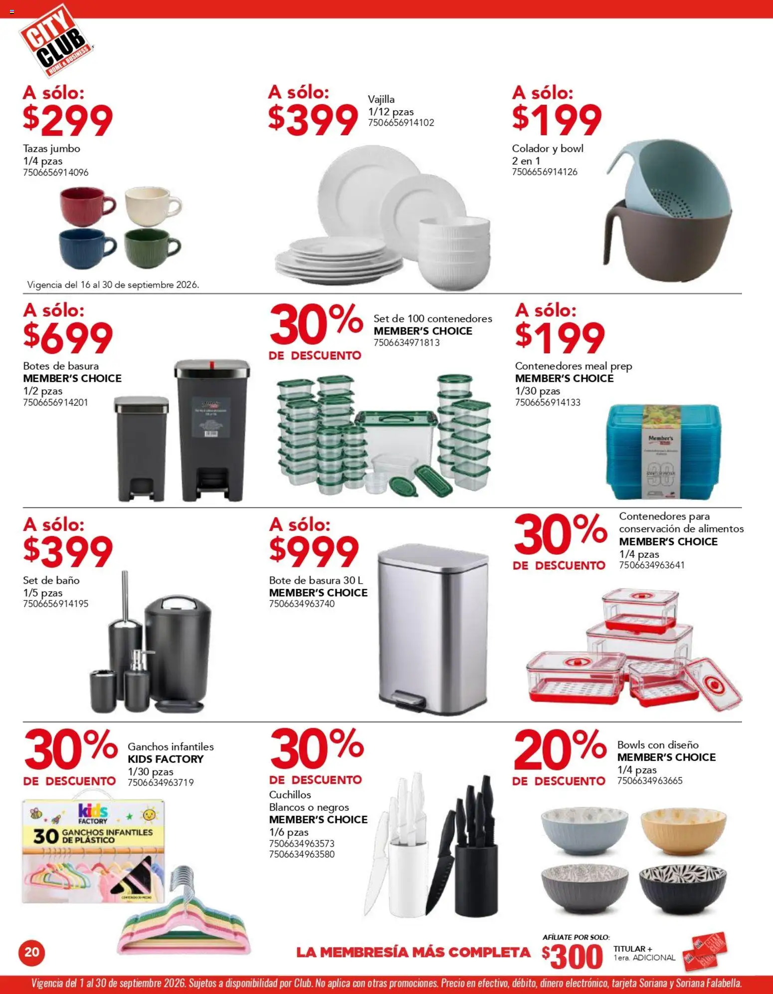 Nuevas ofertas de City Club válidas en toda la República Mexicana desde el 01/09/2026. ¡Encuentra las mejores ofertas en City Club catálogo! | Página: 20 | Productos: Colador, Vajilla, Cuchillos, Bote de basura