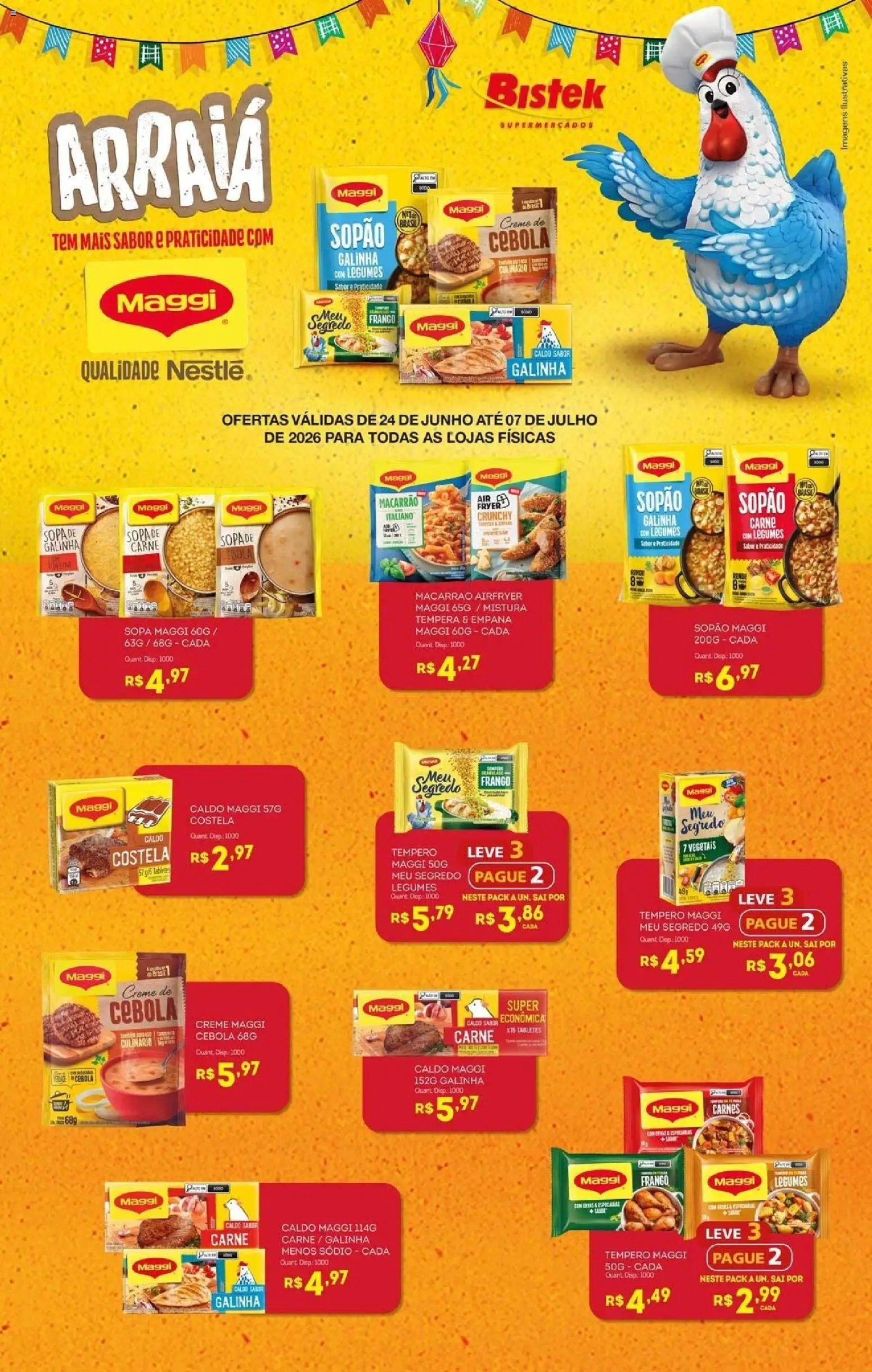 Bistek Supermercados Folheto - válido de 24/06/2026 | Página: 1 | Produtos: Macarrão, Carne, Creme, Frango
