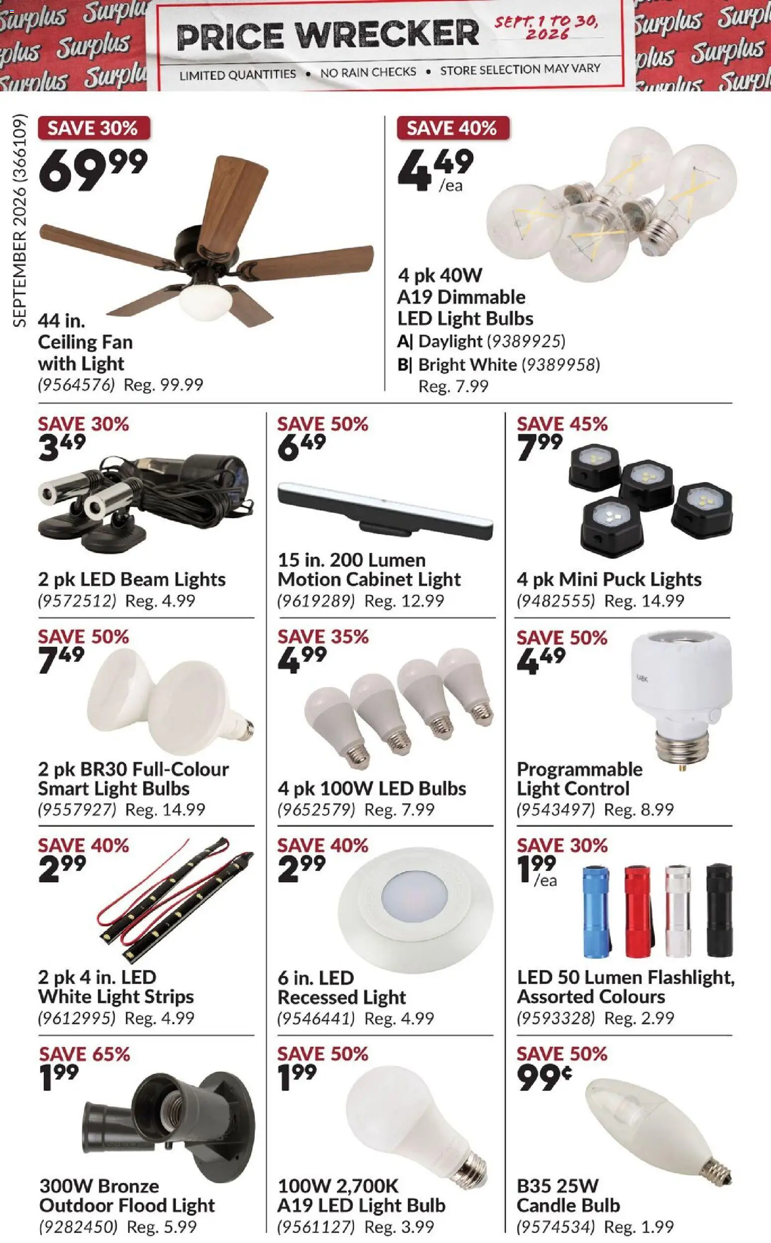 Princess Auto flyer valid from Sep 1, 2026 | Page: 12 | Products: Fan, Strips, Cabinet, Light bulbs
