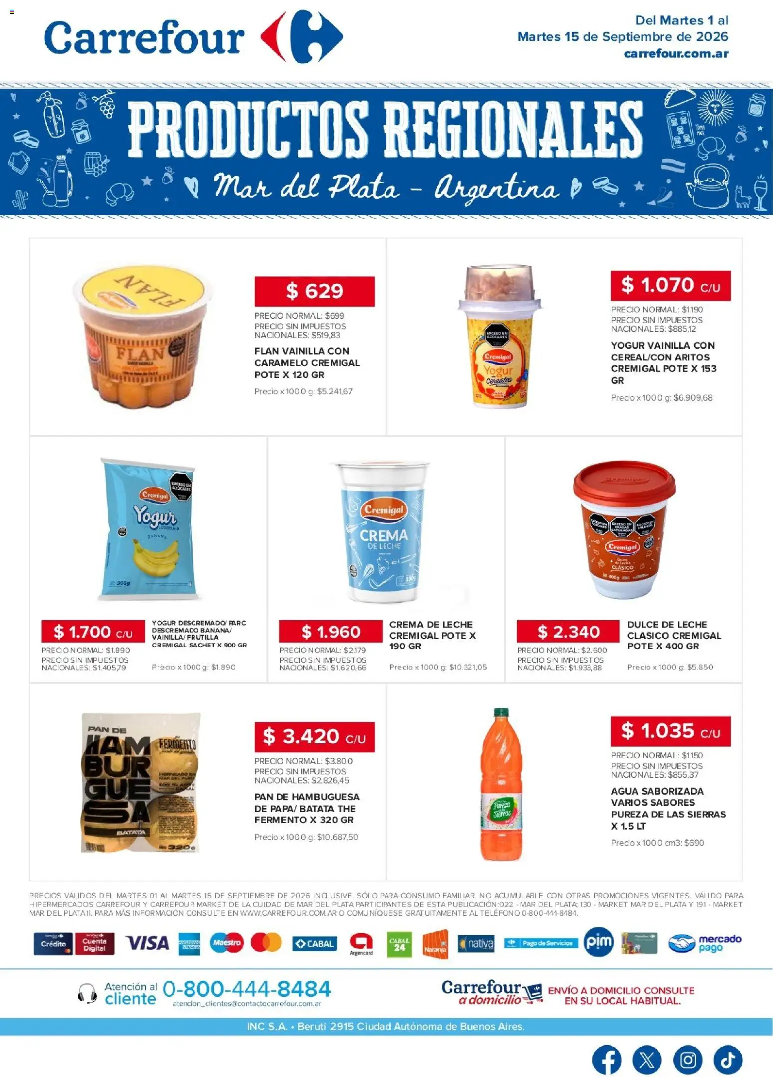 Carrefour - Regionales | Mar del Plata │ válido desde el 01/09/2026 | Página: 1 | Productos: Vainilla, Frutilla, Dulce de leche, Cereales