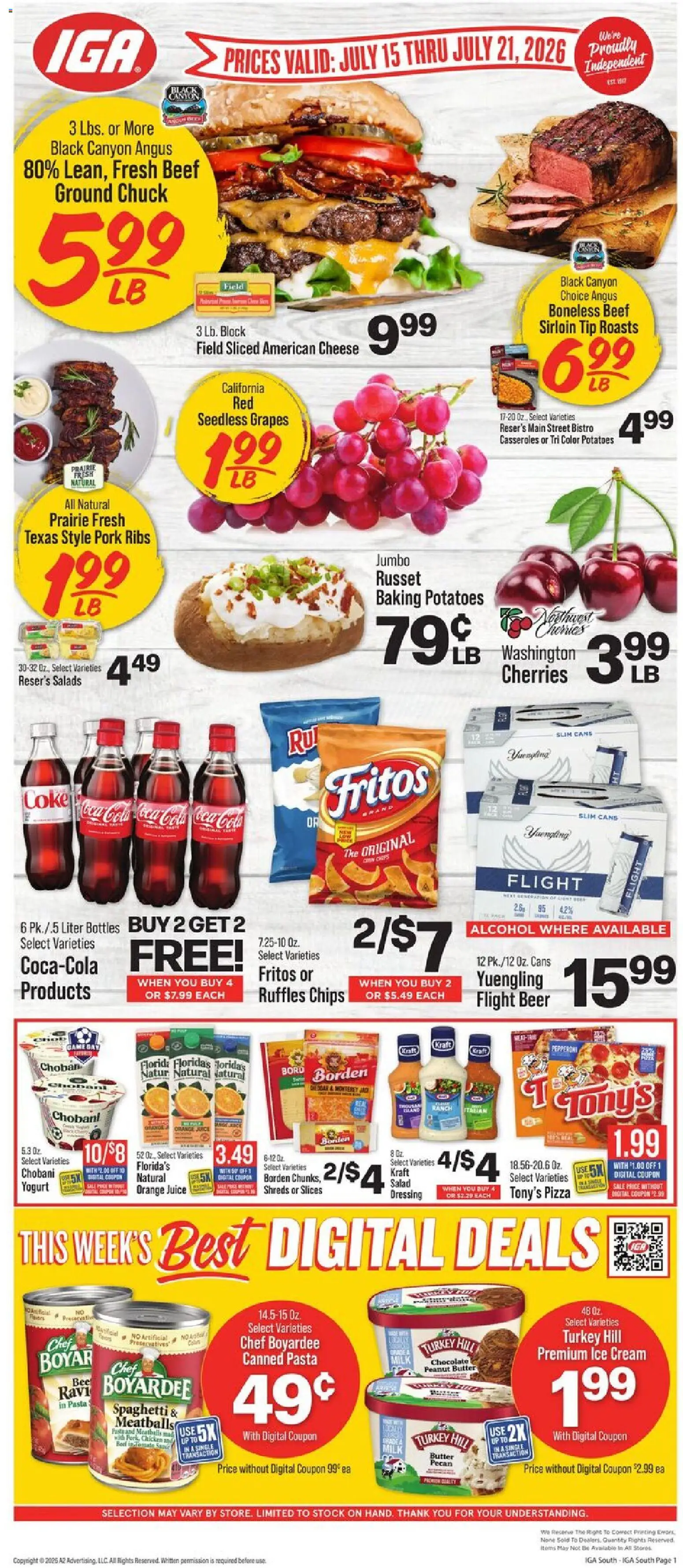 IGA Weekly Ad - valid from 07/15/2026 | Page: 1 | Products: Yogurt, Chocolate, Pizza, Cream
