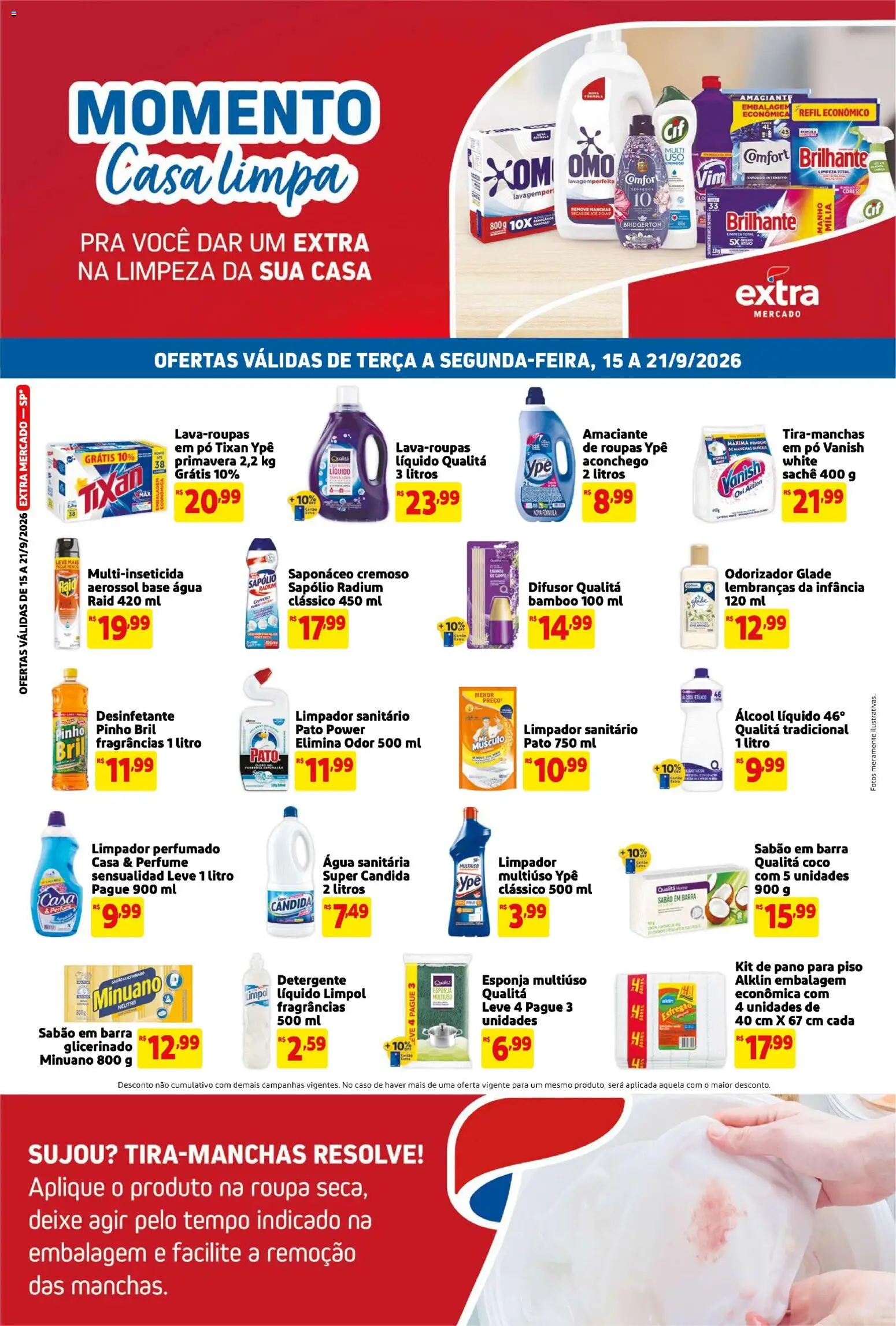 Extra Folheto - válido de 15/09/2026 | Página: 1 | Produtos: Pó, Esponja, Piso, Desinfetante