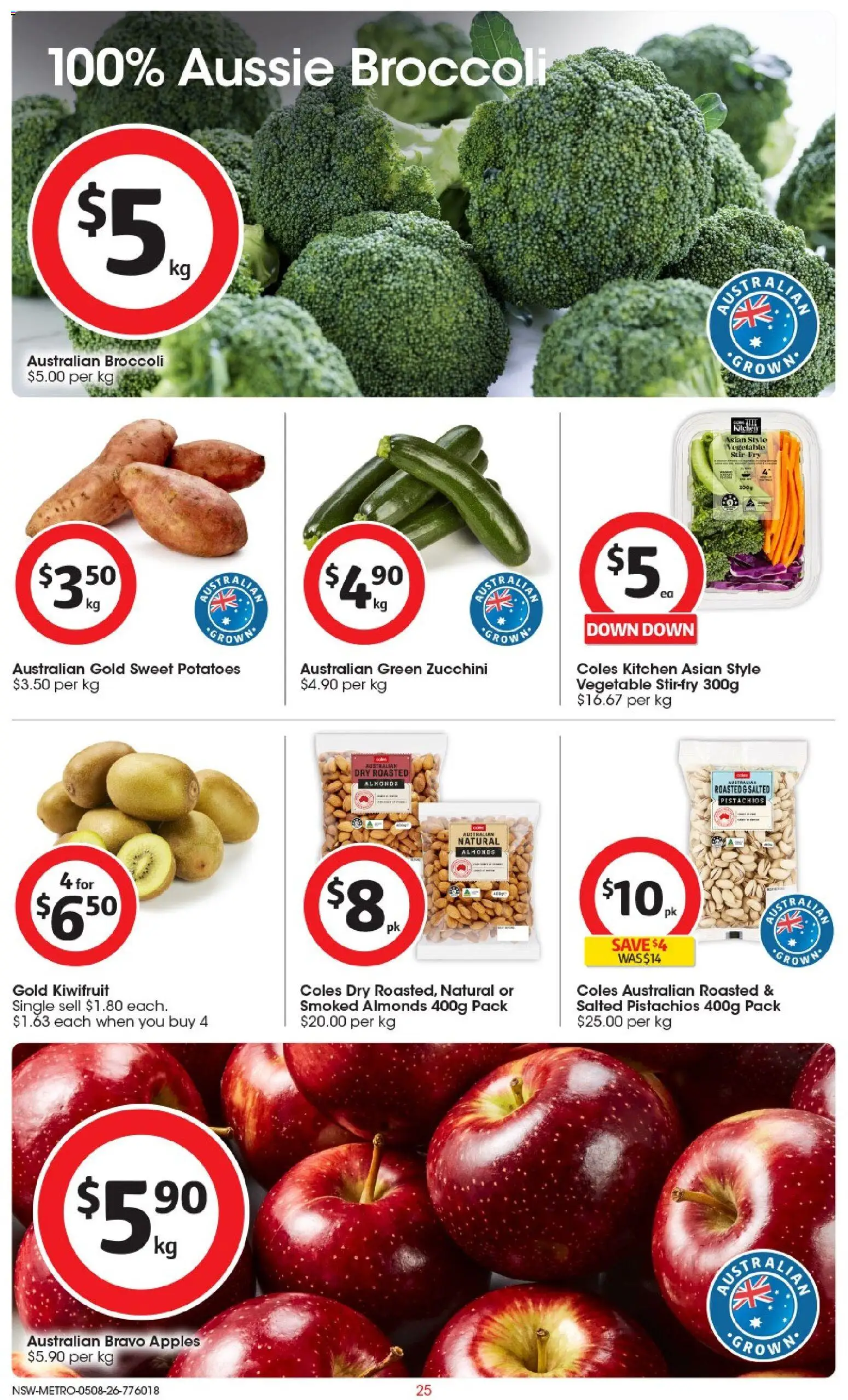 Coles catalogue - valid from 04/08/2026 | Page: 25 | Products: Almonds, Kiwifruit, Potatoes, Zucchini
