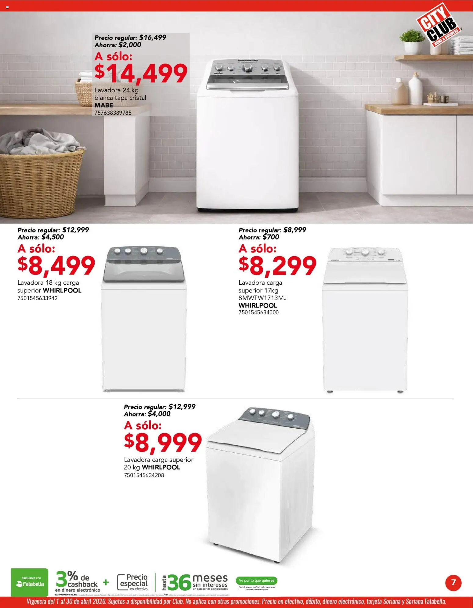 Nuevas ofertas de City Club válidas en toda la República Mexicana desde el 01.04.2026. ¡Encuentra las mejores ofertas en City Club catálogo! | Página: 7 | Productos: Lavadora