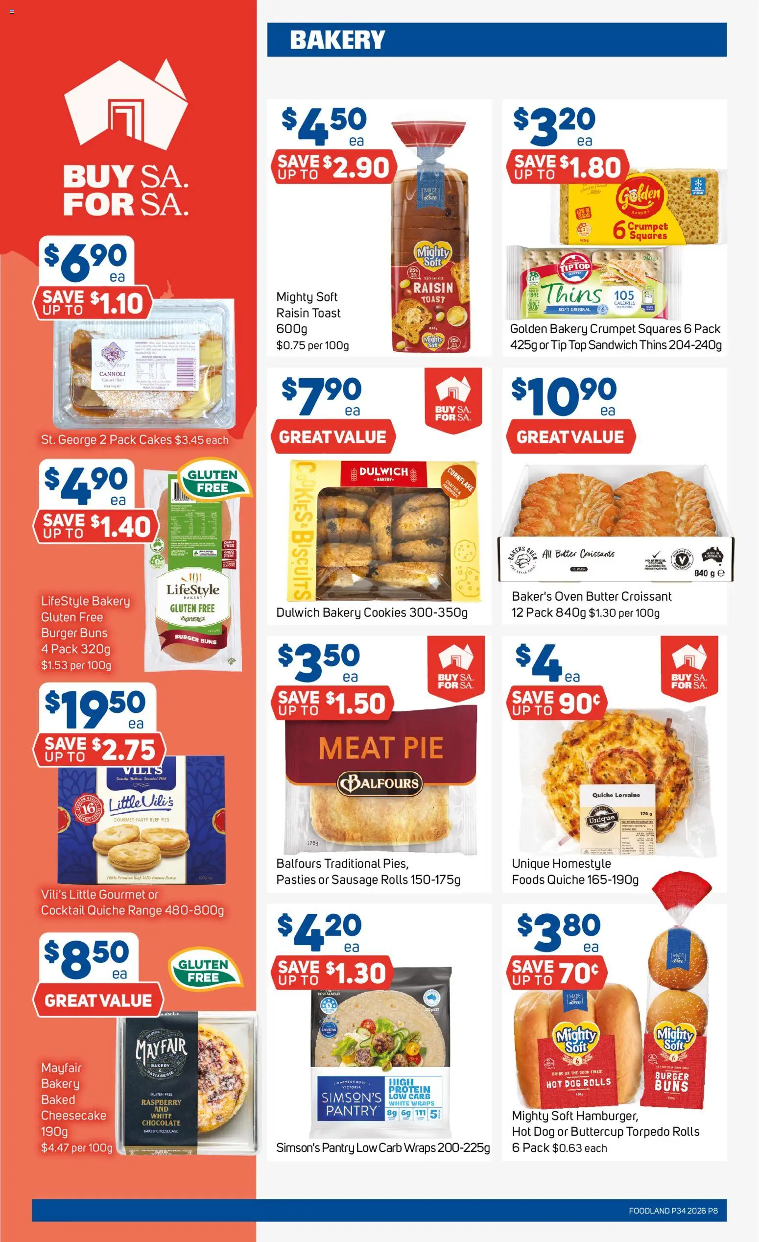 Foodland catalogue - valid from 19/08/2026 | Page: 8 | Products: Handmade, Toast, Pies, Oven