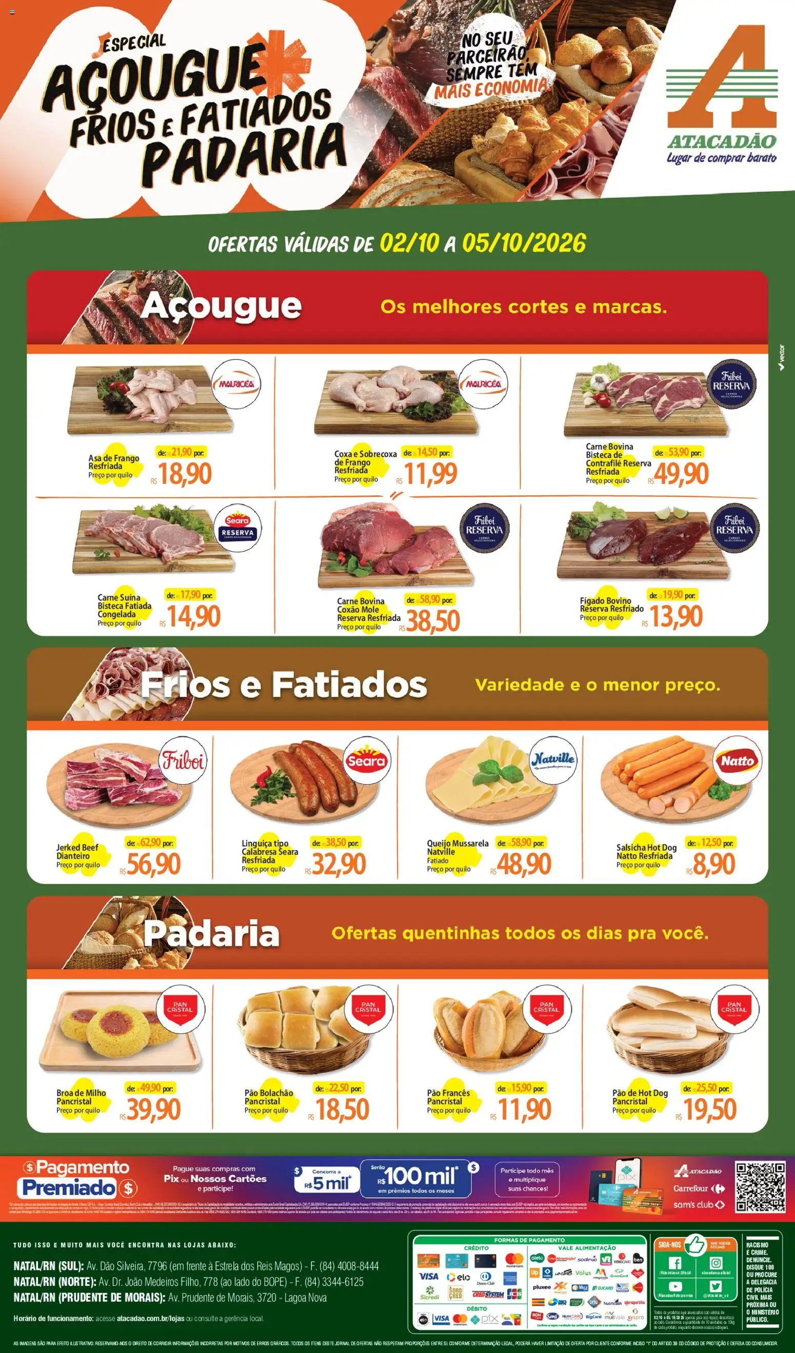 Atacadão Folheto - válido de 02/10/2026 | Página: 1 | Produtos: Asa de frango, Fígado, Mussarela, Pão francês