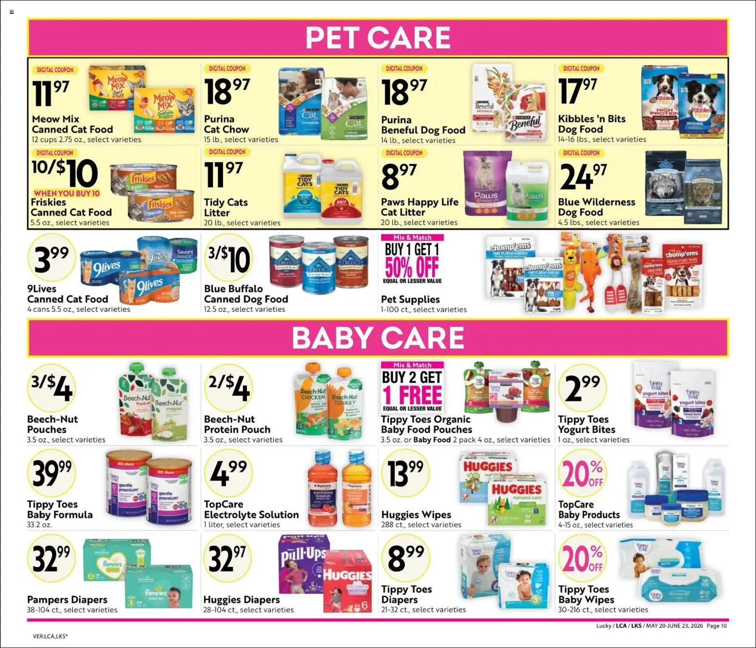 Lucky Supermarkets Big Book of Savings - valid from 20.05.2026 | Page: 10 | Products: Cat Food, Cat Litter, Yogurt, Baby food