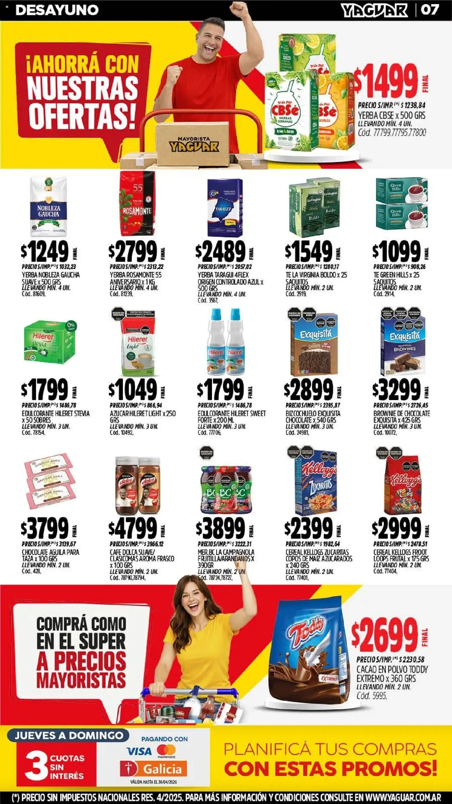 Yaguar - Oferta Semanal Mendoza │ válido desde el 11.05.2026 | Página: 7 | Productos: Copos, Azucar, Taza, Edulcorante