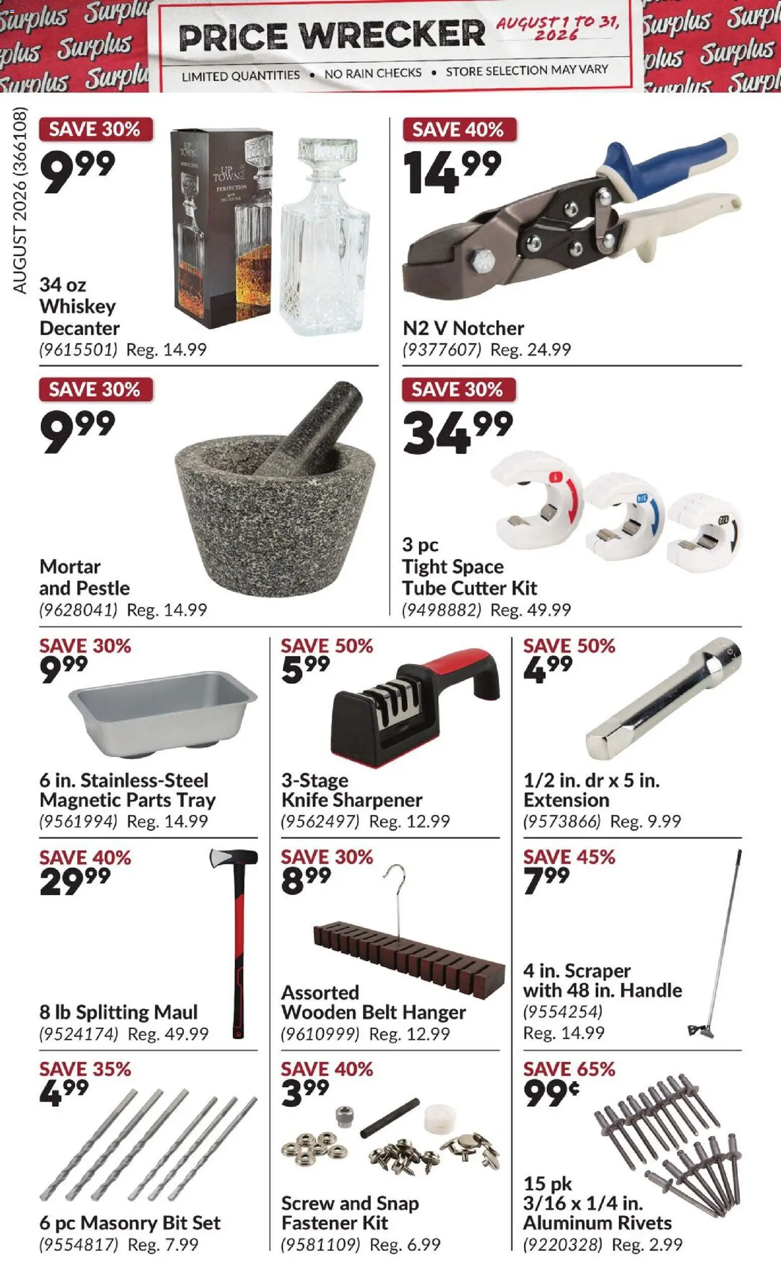 Princess Auto flyer valid from Aug 1, 2026 | Page: 22 | Products: Belt, Whiskey, PC, Cutter