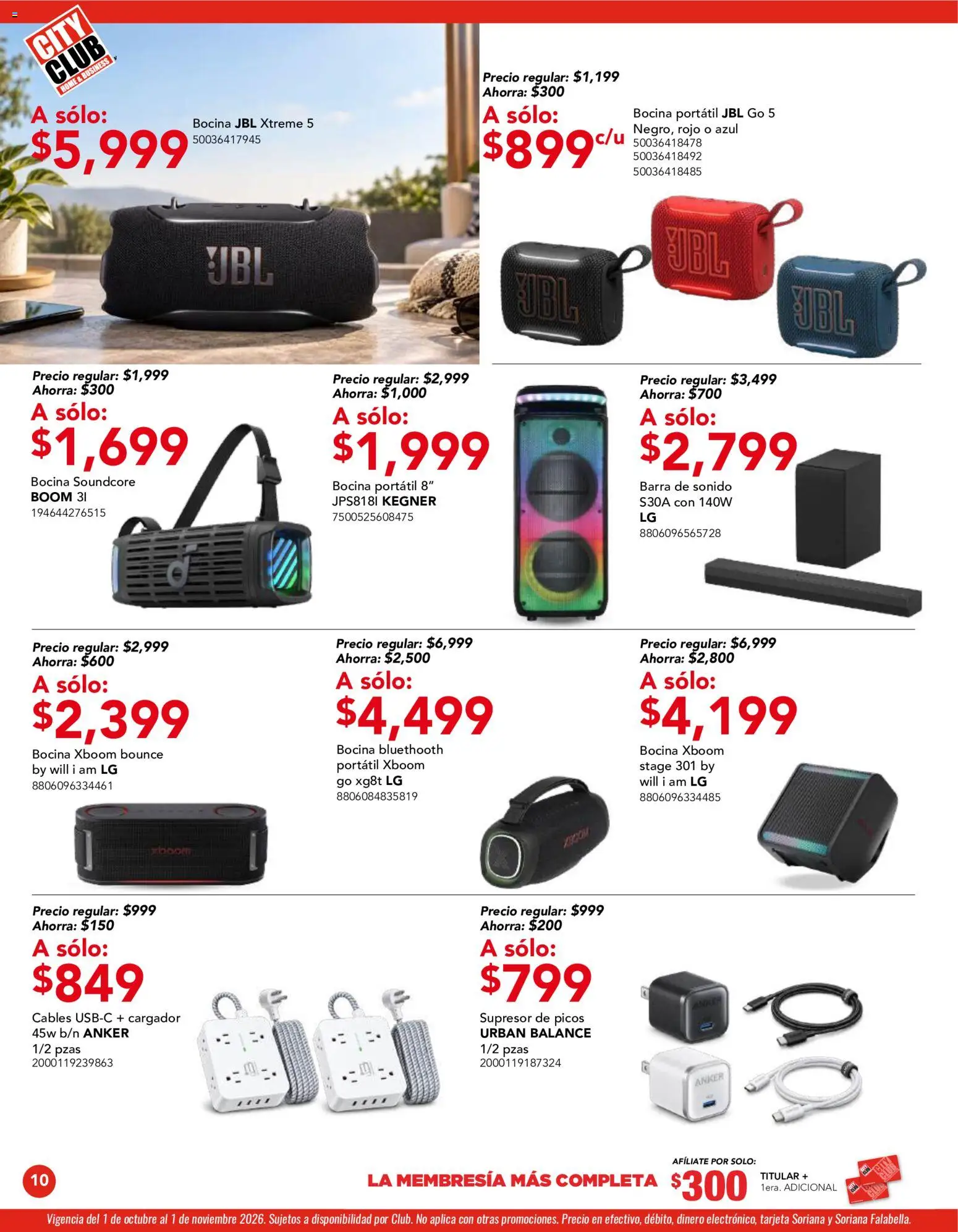 Nuevas ofertas de City Club válidas en toda la República Mexicana desde el 01/10/2026. ¡Encuentra las mejores ofertas en City Club catálogo! | Página: 10 | Productos: Barra de sonido, Cargador, Bocina, Barra