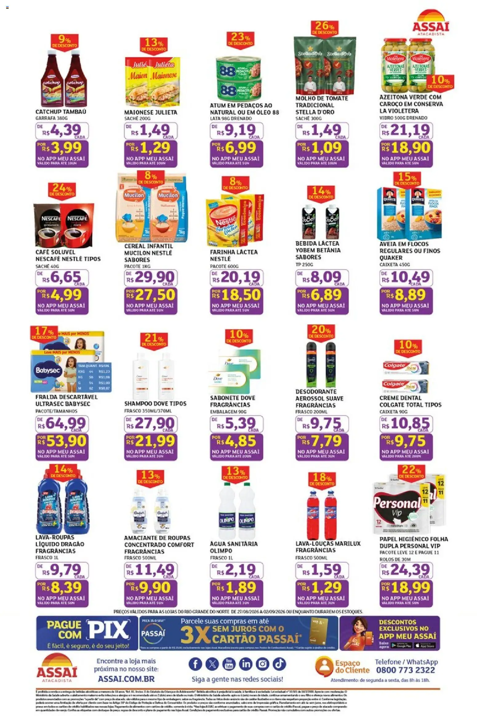 Assaí Atacadista Folheto - válido de 27/08/2026 | Página: 2 | Produtos: Óleo, Café, Flocos, Amaciante