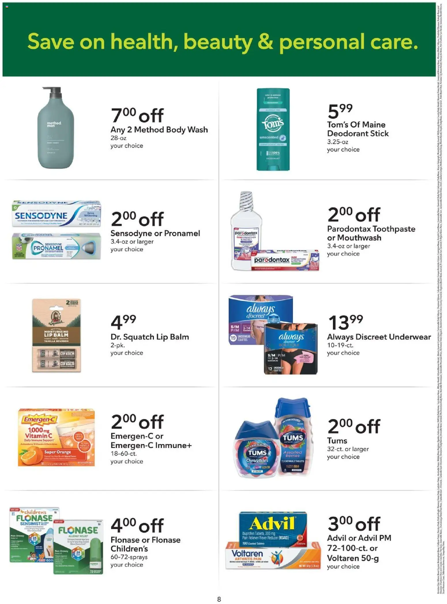 Publix Extra Savings - valid from 13.06.2026 | Page: 8 | Products: Deodorant, Toothpaste, Mouthwash, Body Wash