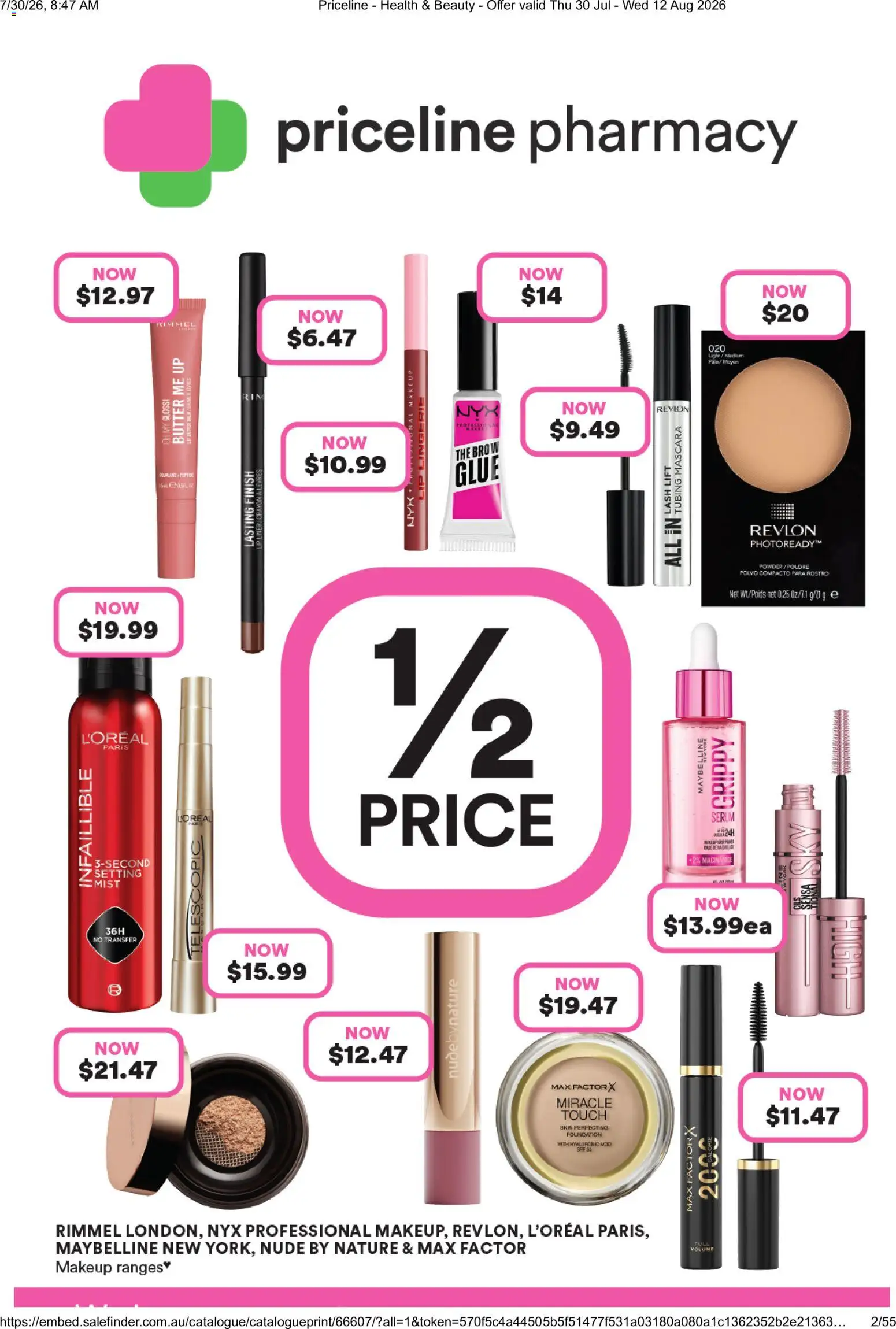 Priceline Pharmacy catalogue - valid from 30/07/2026 | Page: 1 | Products: Mascara, Lingerie, Foundation, Glue