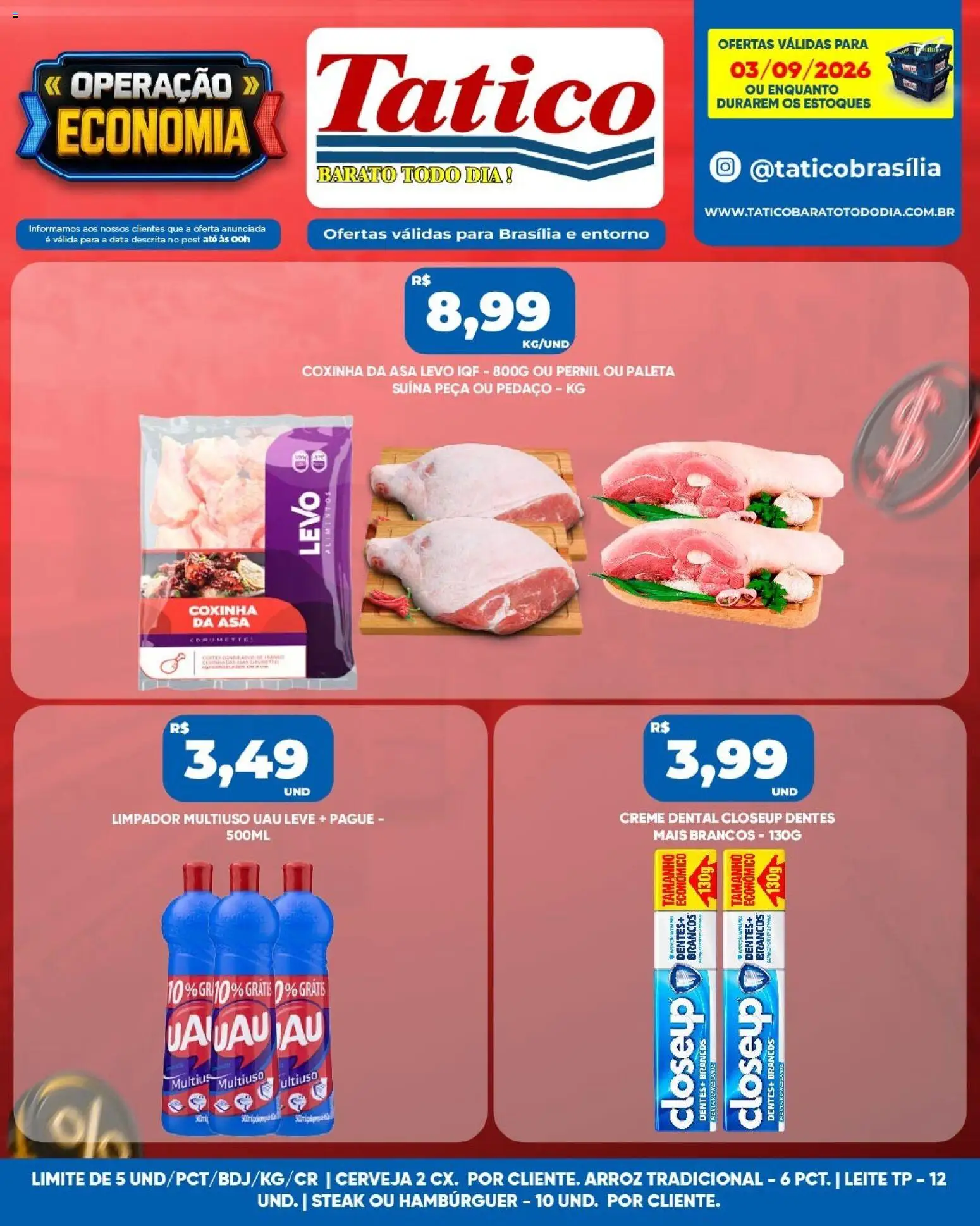 Tatico Folheto - válido de 03/09/2026 | Página: 4 | Produtos: Limpador multiuso, Leite, Arroz, Hambúrguer