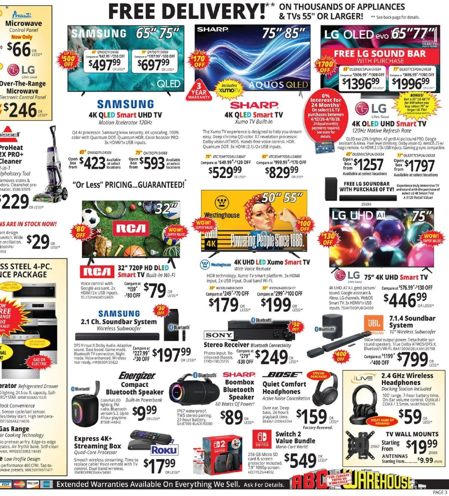 ABC Warehouse Weekly Ad - valid from 12.04.2026 | Page: 3 | Products: Box, Subwoofer, Tv, Headphones