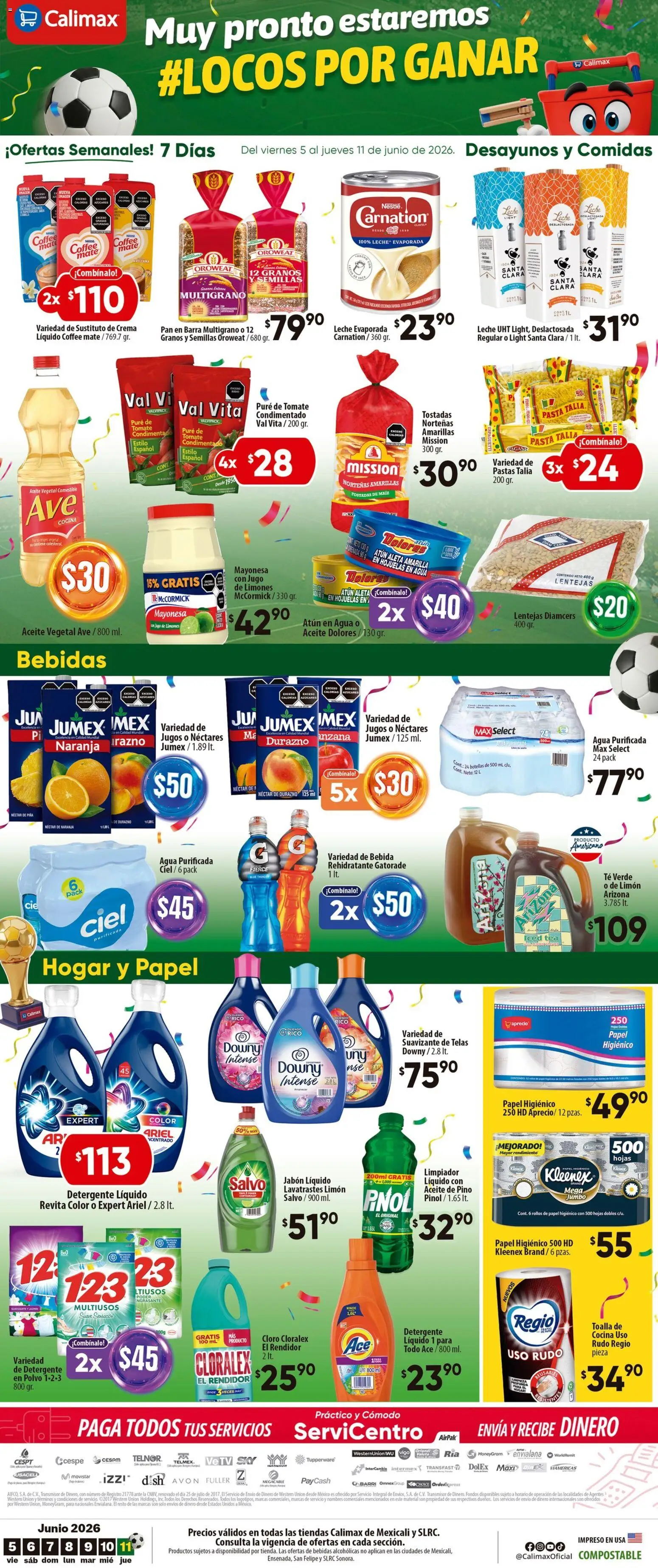Nuevas ofertas de Calimax válidas en toda la República Mexicana desde el 05.06.2026. ¡Encuentra las mejores ofertas en Calimax folleto Mexicali y SLRC! | Página: 2 | Productos: Detergente, Atún, Semillas, Hojuelas
