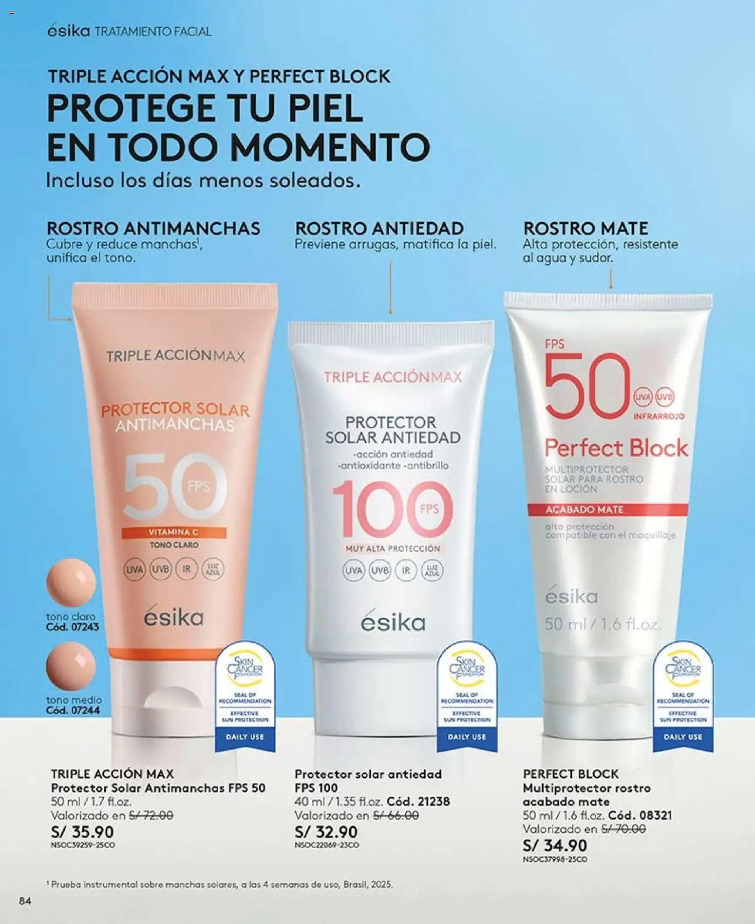 Catálogo Ésika válido desde 22/08/2026 | Página: 84 | Productos: Protector solar, Agua, Maquillaje