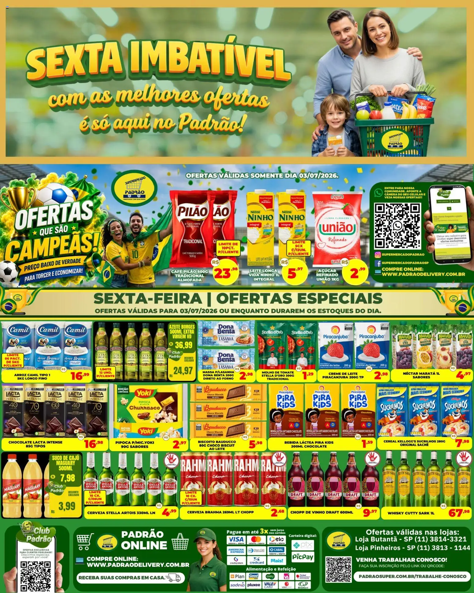 Supermercado Padrão Folheto - válido de 03/07/2026 | Página: 1 | Produtos: Whisky, Leite, Baixo, Carteira