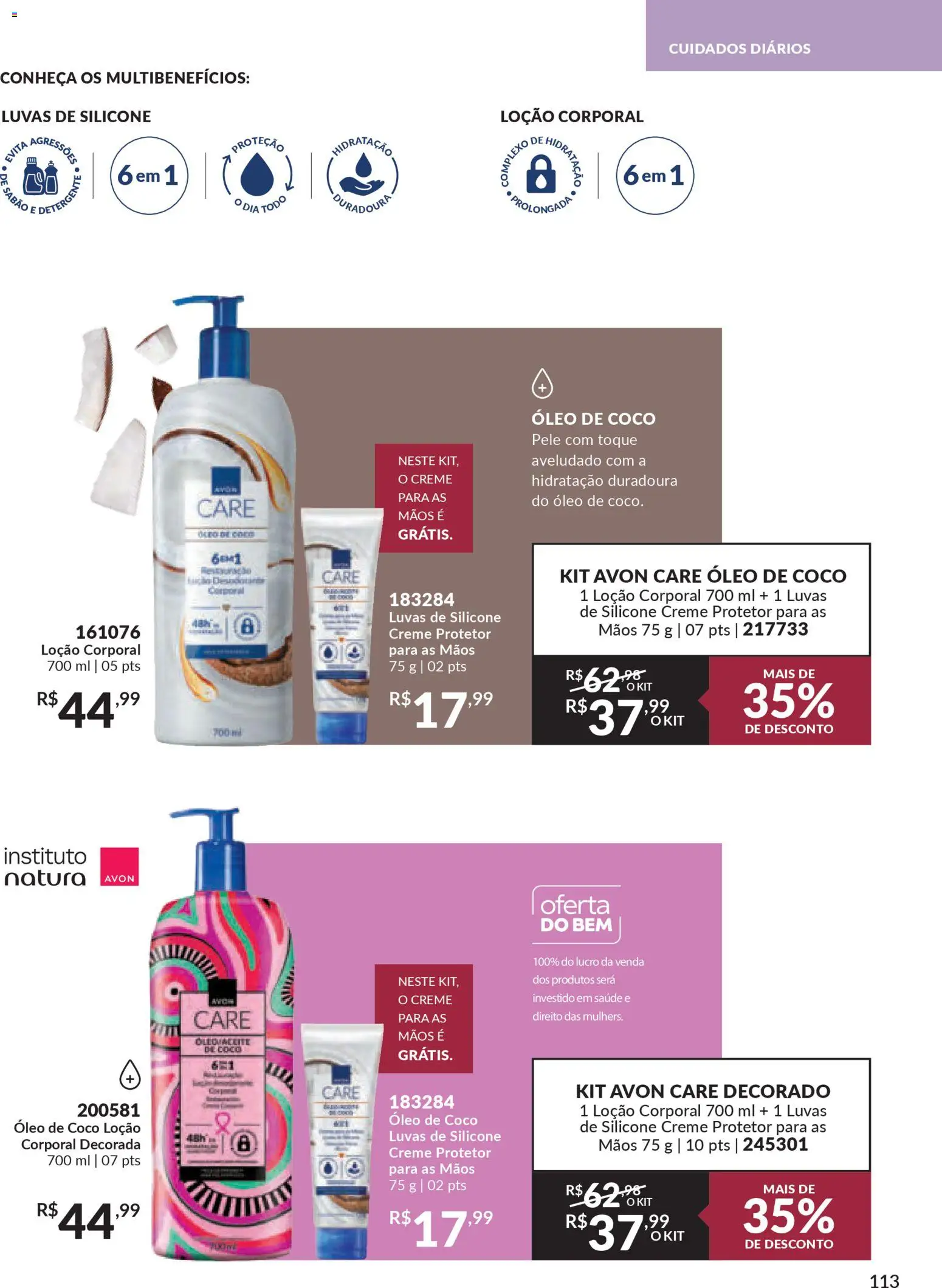Avon Folheto - válido de 18.02.2026 | Página: 113 | Produtos: Coco, Sabão, Óleo, Luvas