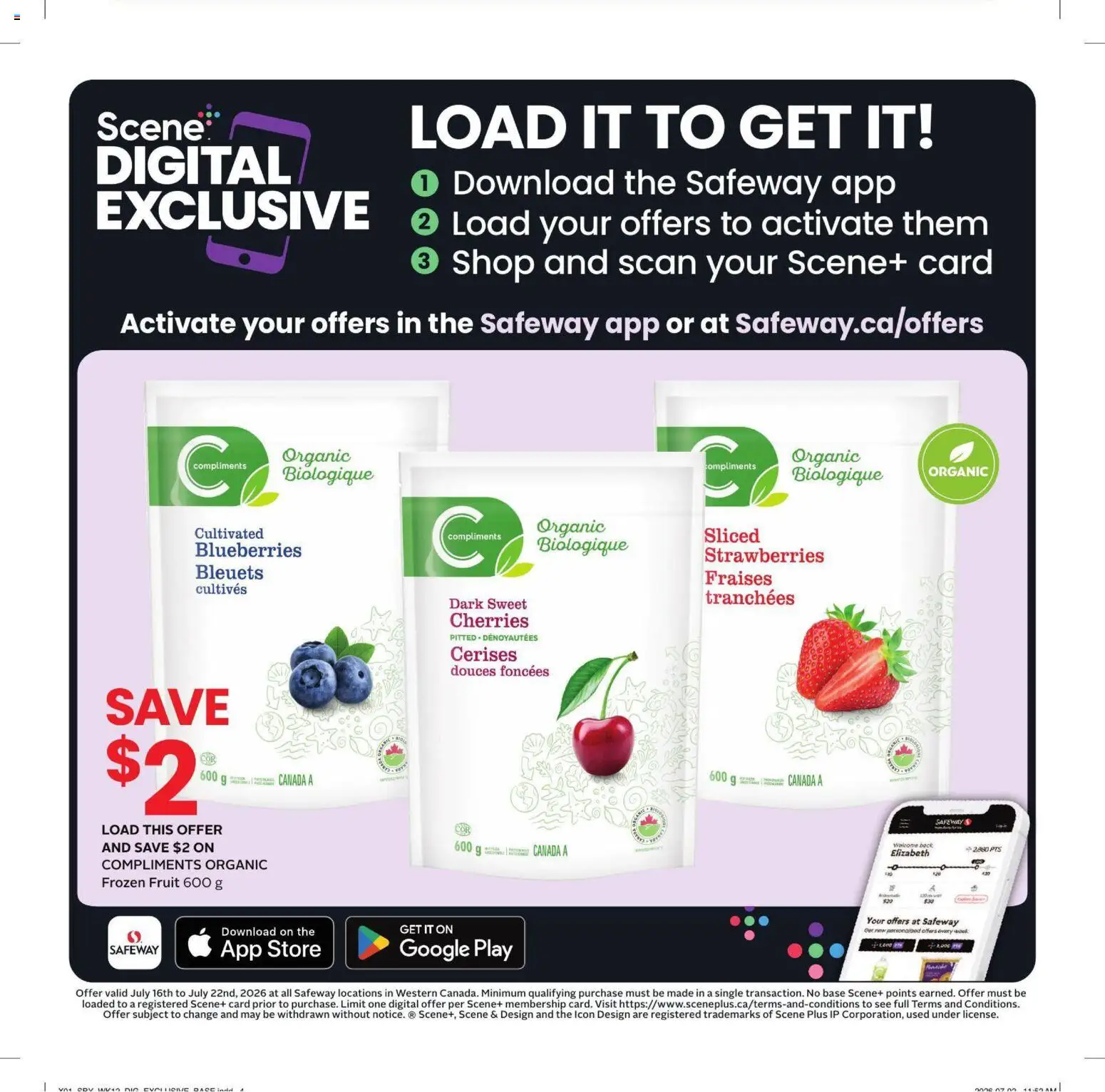 Safeway flyer valid from Jul 16, 2026 | Page: 13 | Products: Strawberries, Fruit, Blueberries, Frozen fruit